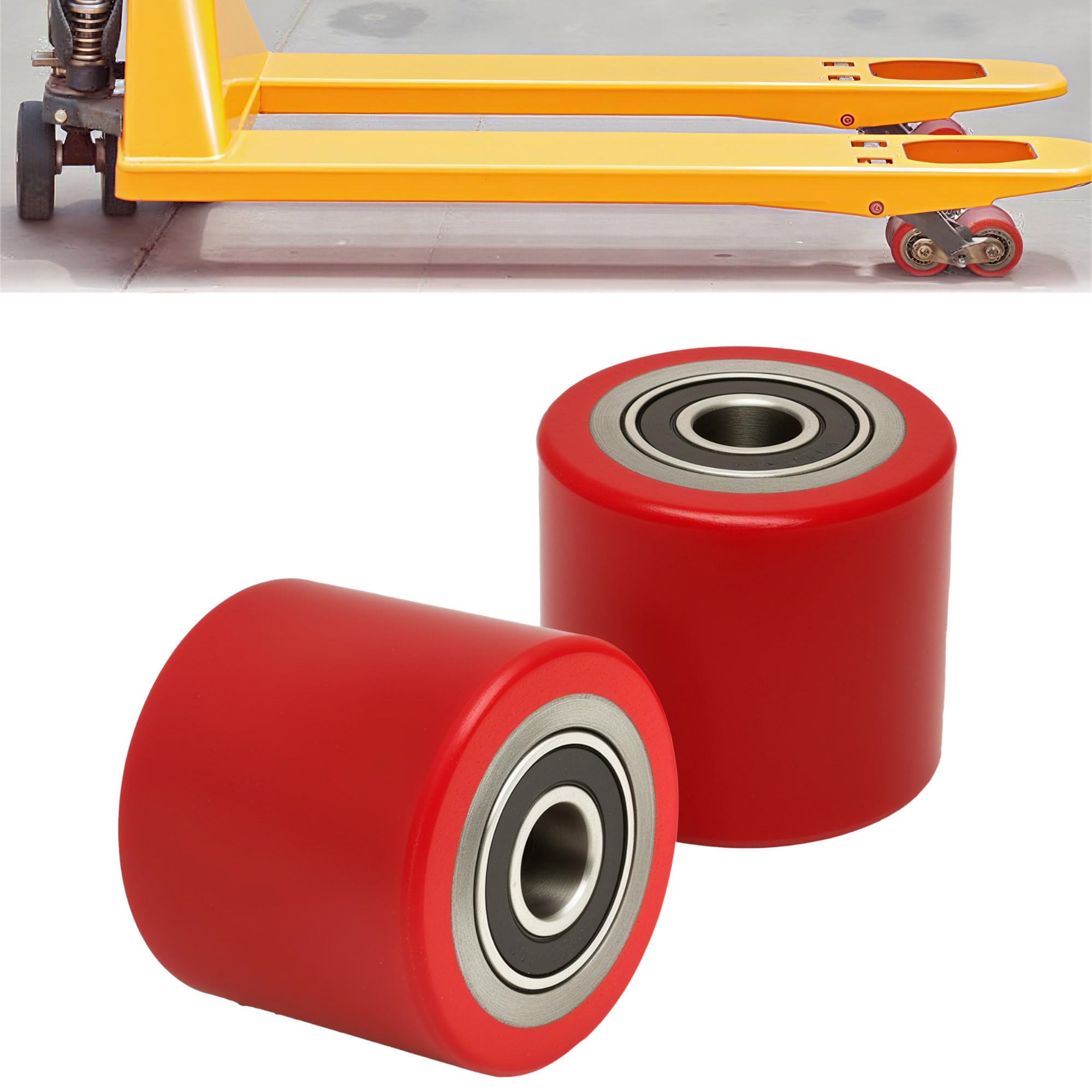 Set di 2 rotelle per carrello elevatore 80 x 70 mm con cuscinetto a sfera in poliuretano per transpallet