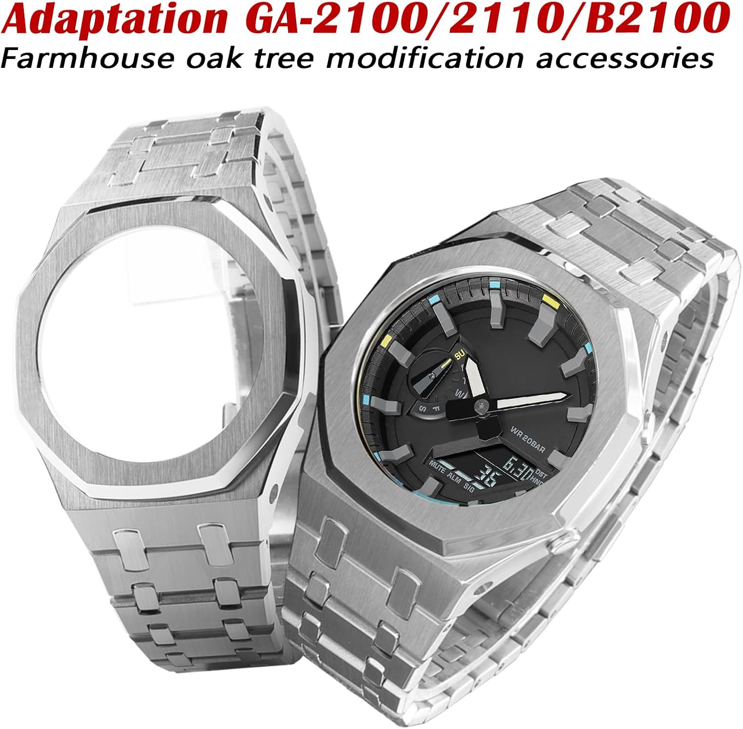 GA-2100 Mod Kit 316L Stainless Steel Case with Brushed Bezel Solid Metal Watchband Strap Bracelet for Men's Watch GA-2110 GA-B2100 Part Replacement