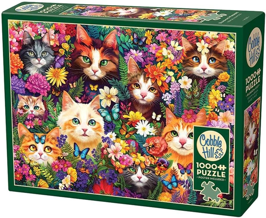 Cobble Hill 1000 Piece Puzzle - Blooming Whiskers - Sample Poster Included
