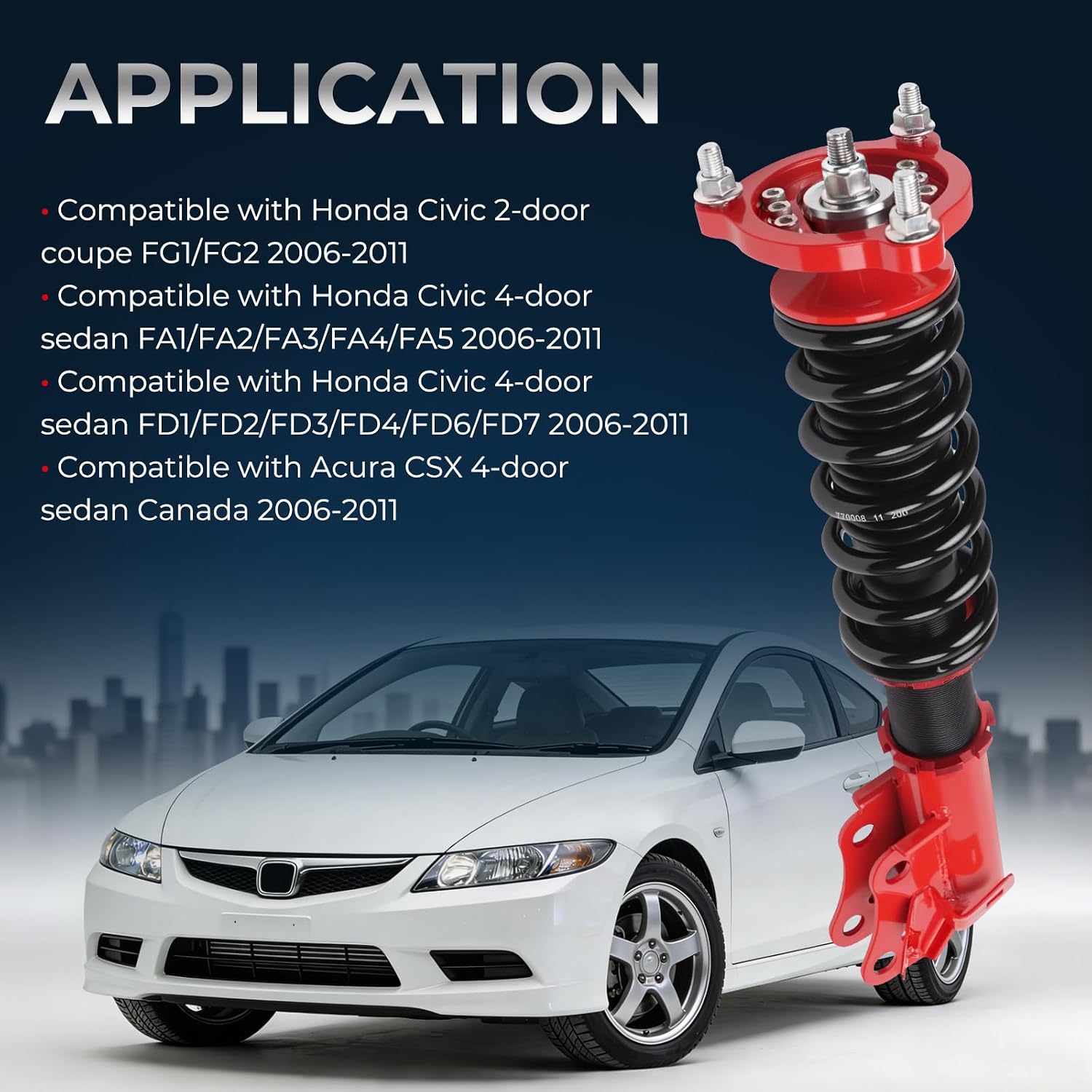 Adjustable Coilovers Compatible with Honda Civic Acura CSX 2006-2011 Absorber Struts Suspension Lowering Kit Red