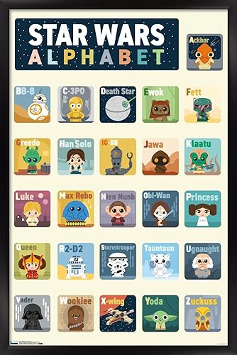 Trends International Star Wars Saga - Póster de pared del alfabeto, 14.725 x 22.375 pulgadas, versión enmarcada en negro