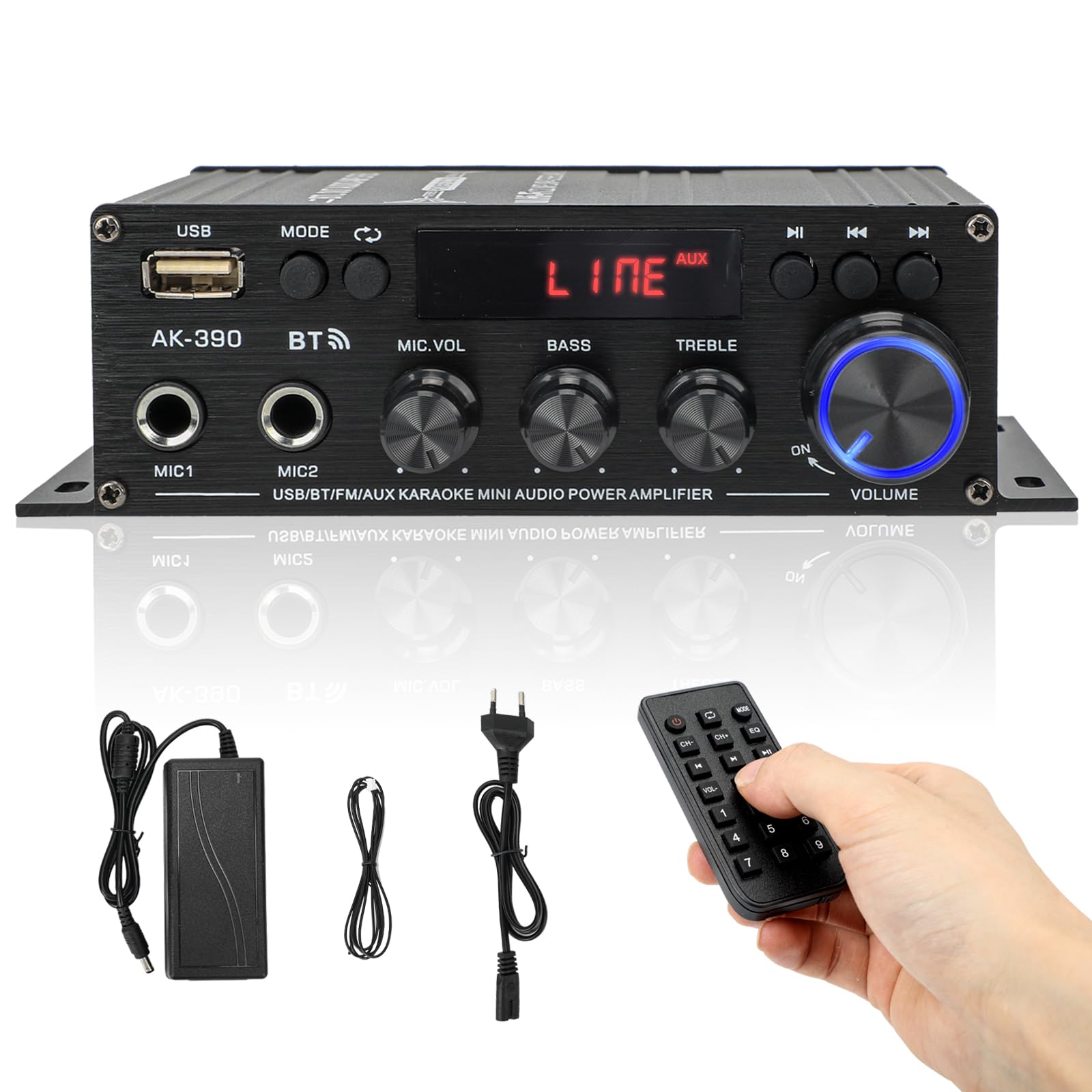 Amplificateur Hifi Bluetooth 5.0 2 Canaux 40W+40W 400W 12V 5A avec Télécommande