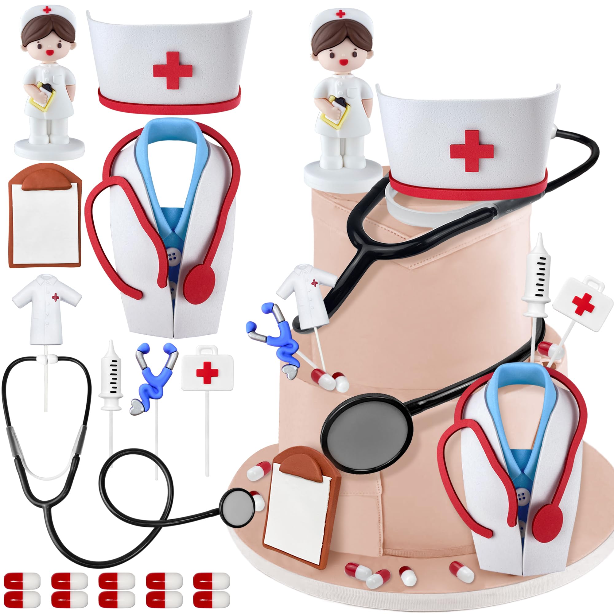 19 PCS Nurse Cake Topper Nursing Cupcake Toppers Nurse Graduation Cake Decorations for Nursing Doctor Graduation Party Supplies