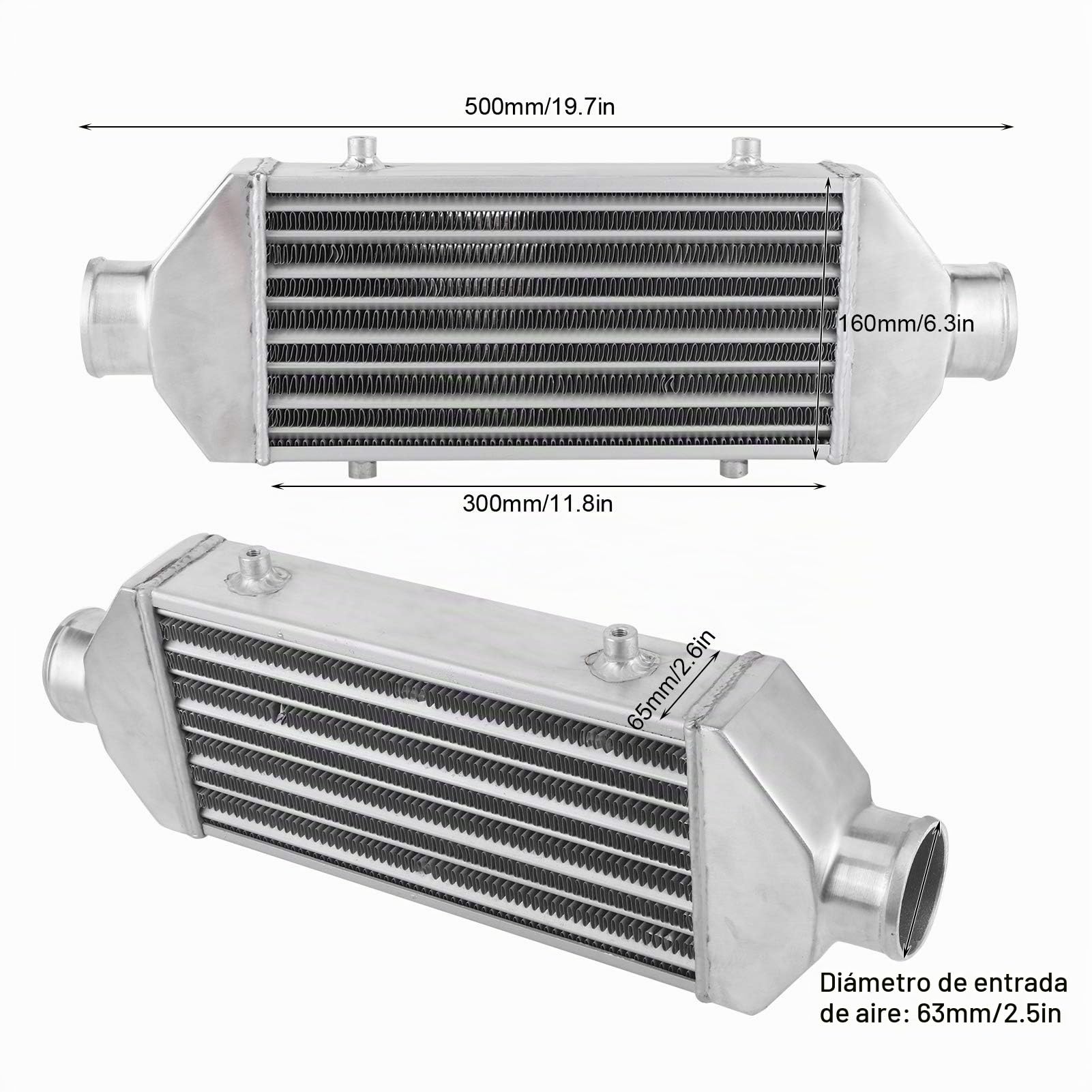 Turbo Intercooler Montaje frontal 63 mm Diámetro de entrada 300x160x65 mm Accesorio modificado para automóvil Universal ,Modificación del automóvil/modernización
