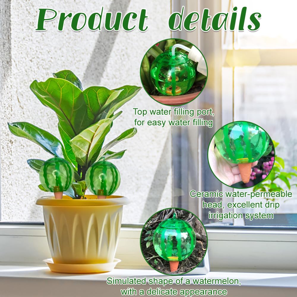 4 Pieza Riego automatico macetas, Regar Plantas Vacaciones, Diseño con Forma de sandíao, Bola de riego para Plantas Apta para Varias macetas (1Pieza x 500 ml)
