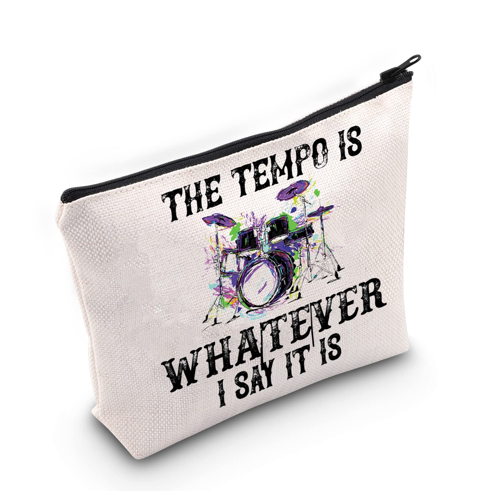 LEVLO Drum Player Cosmetic Make Up Bag Gift For Drumming Lovers The Tempo Is Whatever i Say It Is Make Up Zipper Pouch Bag Drums Merch, Tempo Is Whatever, Cosmetic Bag