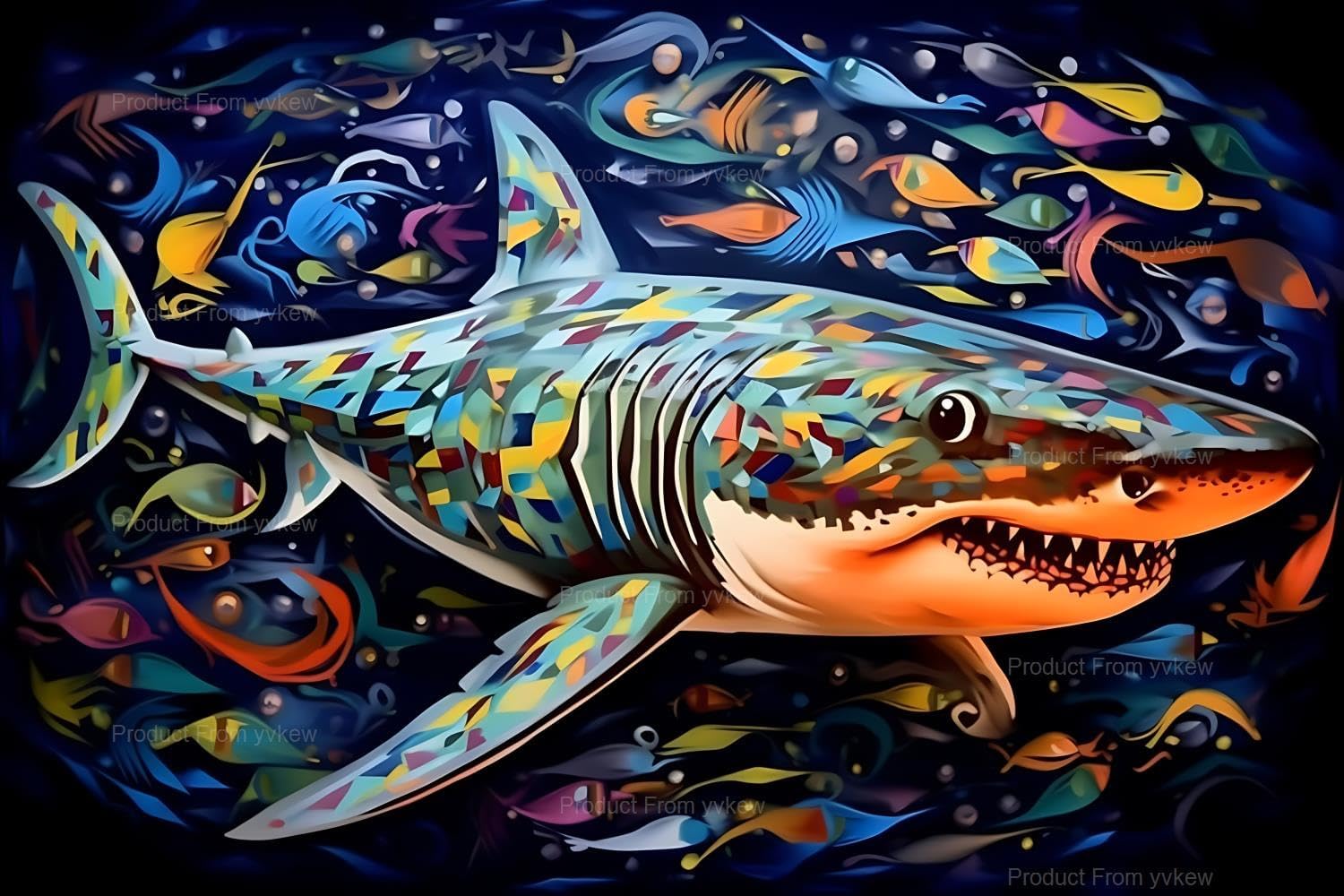 yvkew Diamond Painting Kits for Adults - Colorful Shark in Colorful Paint Diamond Art DIY 5D Full Round Drill Crystal Rhinestone Arts and Crafts - for Home Decor Wall Decor 12x18 inch