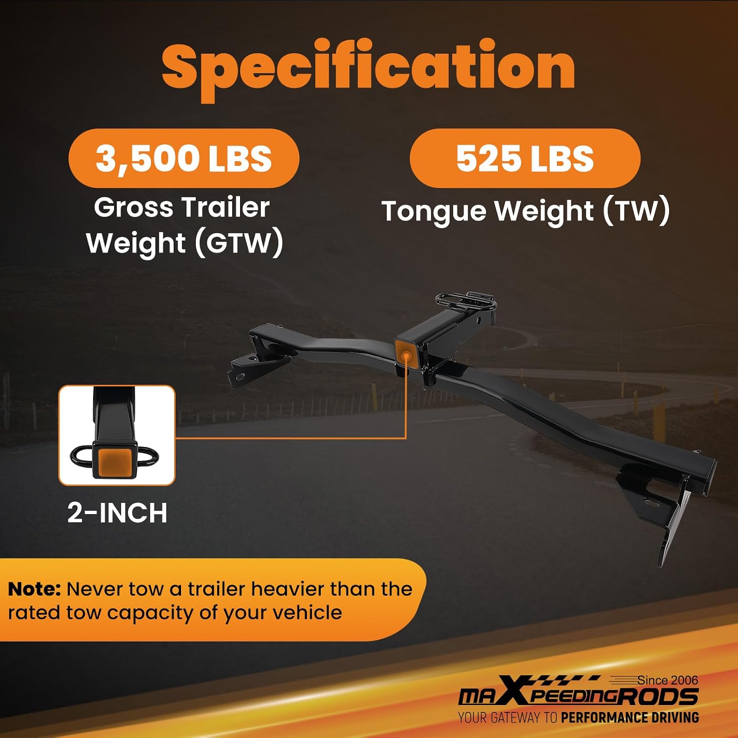 maXpeedingrods Class III Rear Trailer Hitch Kit, 2 inch Receiver with Rubber Hitch Cover, Tow Hitch for Hyundai Tucson 2022-2026, Kia Sportage 2023-2026, 3500LBS