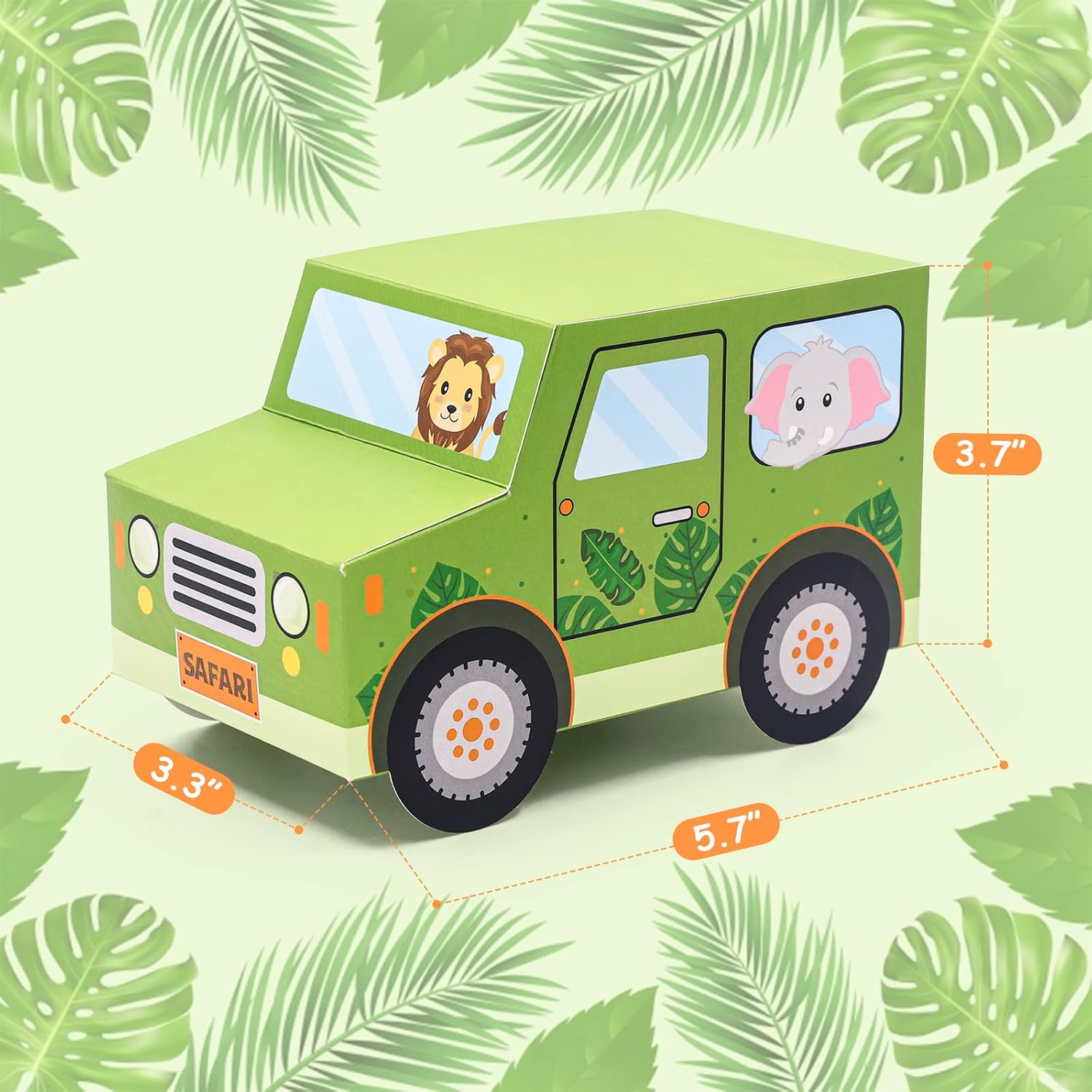 Bessmoso Set of 12 Jungle Party Favor Boxes Safari Party Decorations Truck Shaped Treat Boxes for Teenager Happy Birthday Baby Shower Wild One Goodies Candy Gift