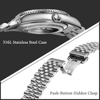 BUREI Men's Automatic Mechanical Watch Luxury Business Waterproof Stainless Steel Watches for Men, Self-Winding