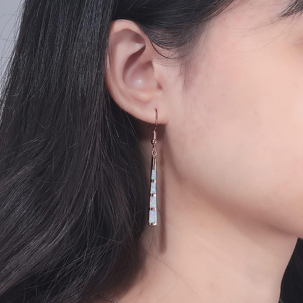 CiNily Opal Drop Earrings - Silver or Gold Plated Dangle Bar Jewelry for Women, Gems Earrings 2 1/8" - Image 3