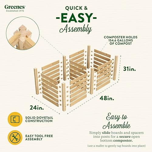 Miniatura 3 de Greenes Fence Compostador de madera de cedro, 24 pulgadas de ancho x 48 pulgadas de largo x 31 pulgadas de alto154.6 galones - Fabricado en Estados