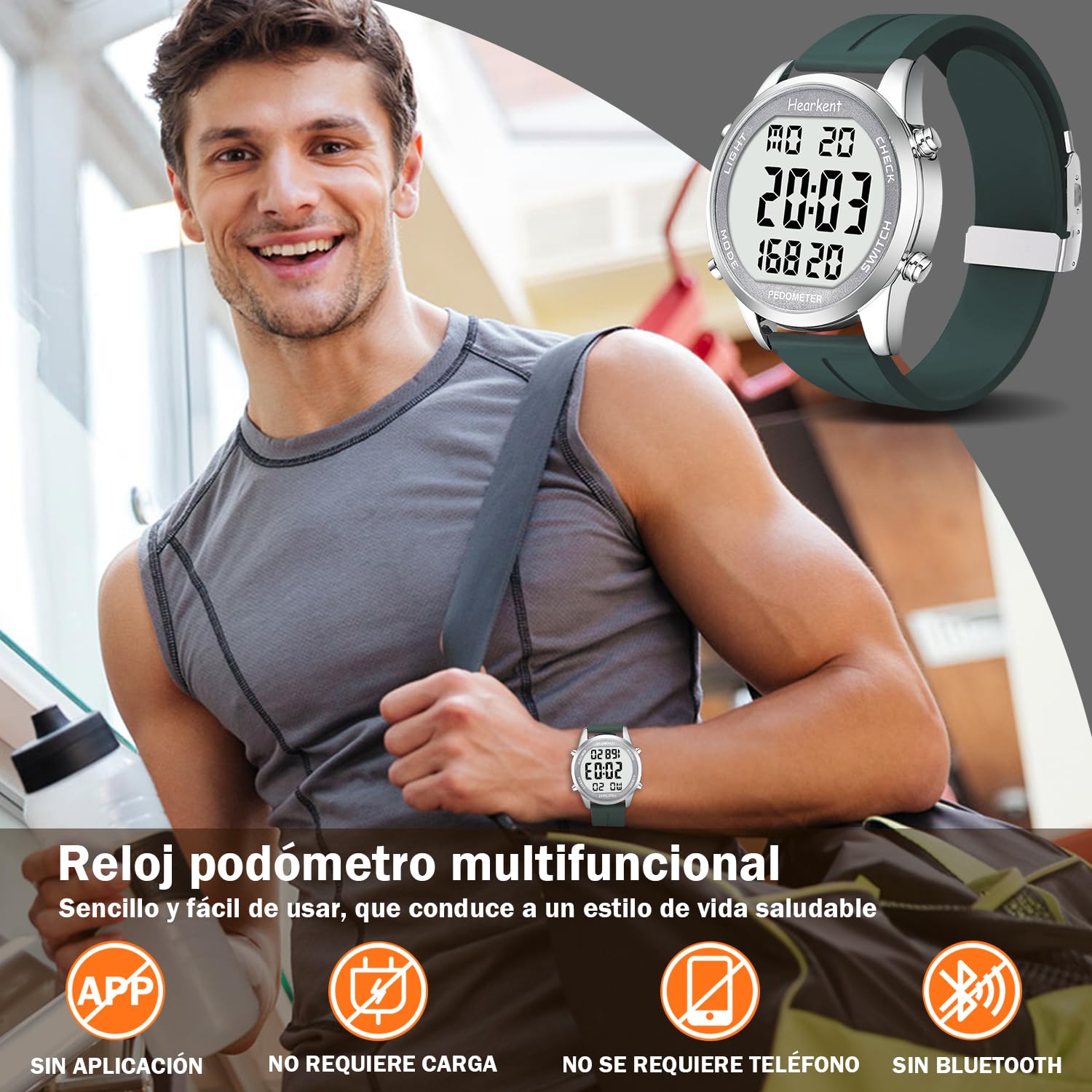 Hearkent Podomètre Montre de marche pour senior sans Bluetooth Aucune application requise avec compteur de pas, calories et grands chiffres LCD