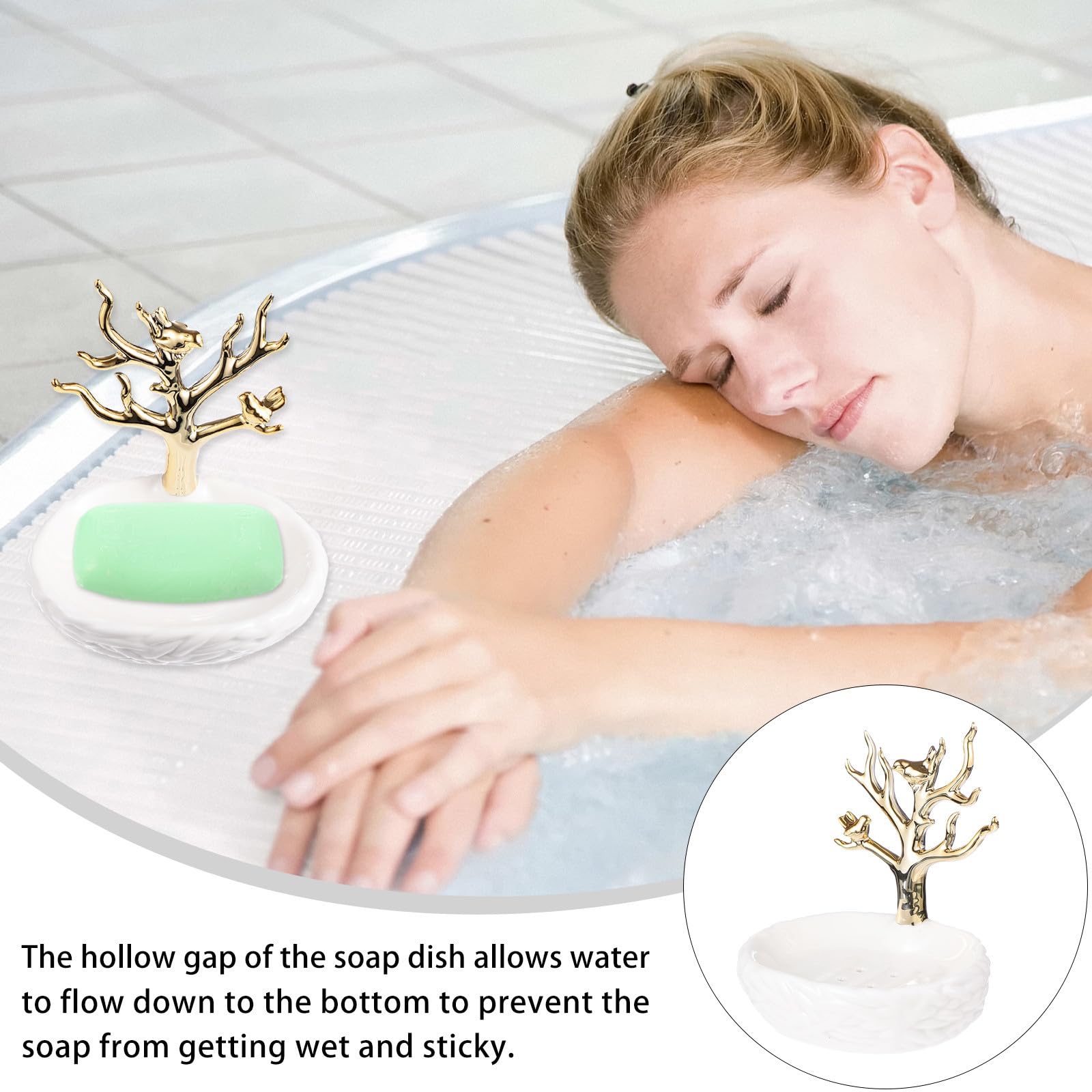 Porta Sapone in Ceramica Bianco Funzione Drenante per Bagno, Design Creativo e Stile Elegante, Mantiene Sapone Asciutto e Ordinato