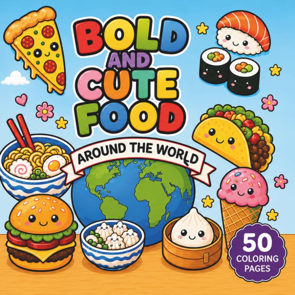 BOLD AND CUTE FOOD AROUND THE WORLD: A Bold & Easy Coloring Book (Bold and Cute Coloring Series)