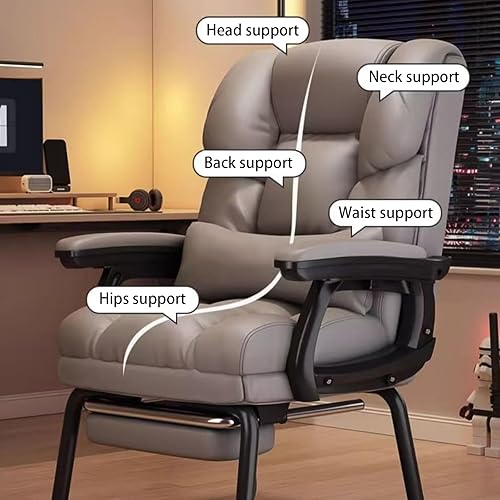 Miniatura 4 de Silla de oficina de piel sintética suave gruesa con almohada lumbar de espuma viscoelástica y reposapiés oculto. puedes acostarte con un clic del