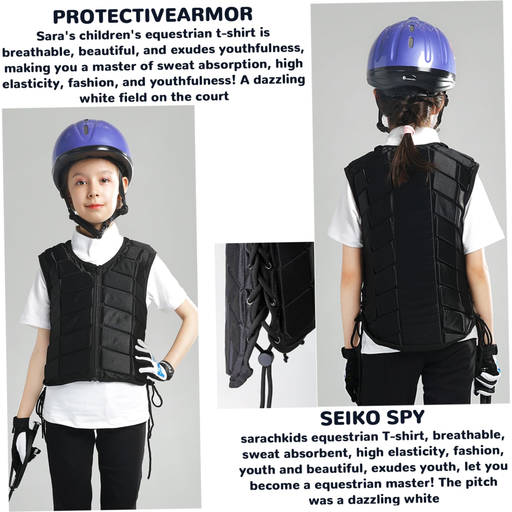 Jorzer Gilet da Equitazione con Cerniera, Gilet di Sicurezza Protettivo Antiurto, Regolabile, da Equitazione Morbido e Traspirante per Donne, Ragazzi, Ragazze e Bambini.
