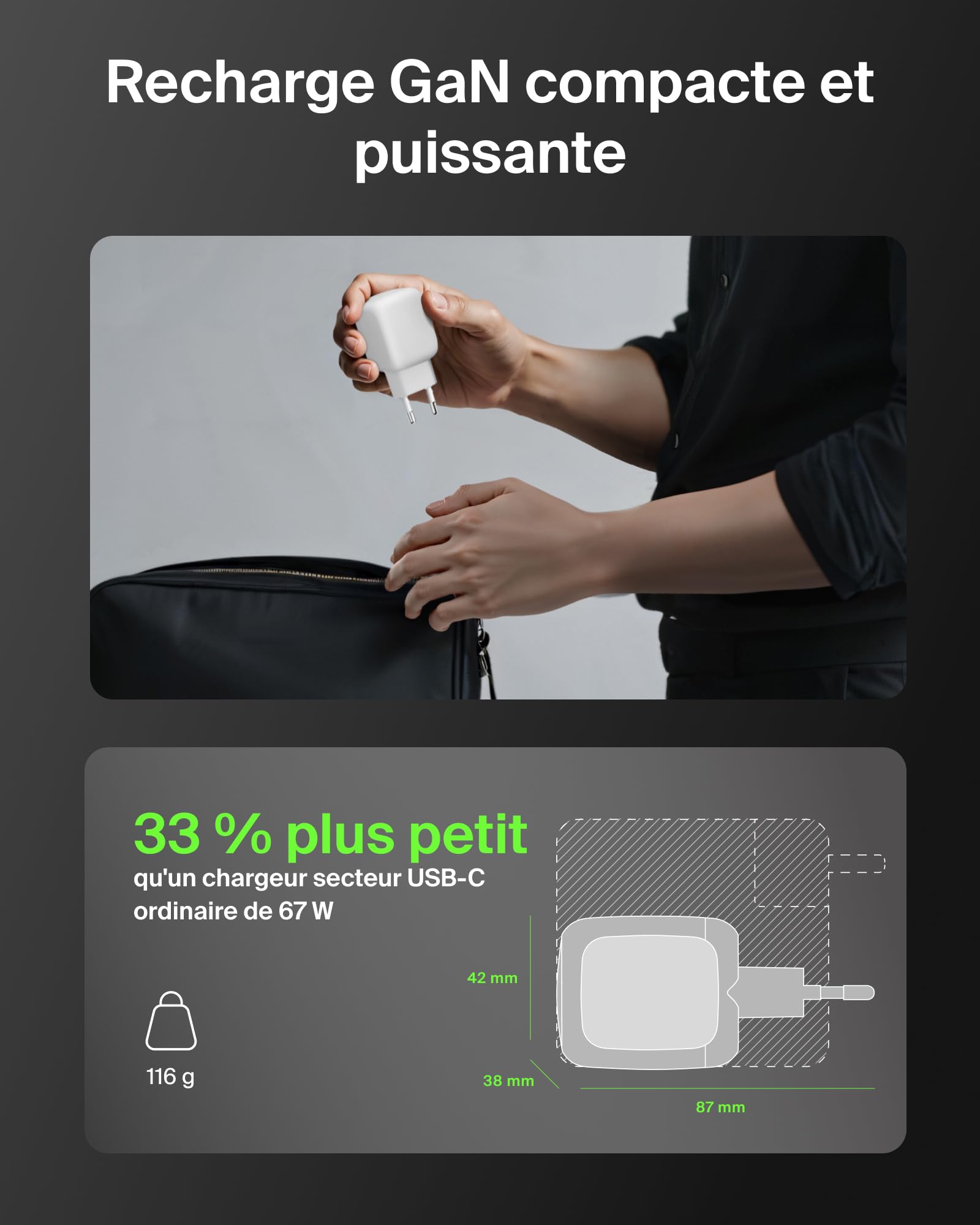 Belkin SmartProtect Chargeur USB C 67 W, Chargeur GaN 2 Ports, Câble 2 M Inclus, Recharge Rapide pour MacBook, iPhone 17, iPad Pro, Chromebook, Galaxy S25 Ultra, Pixel 10 - Blanc