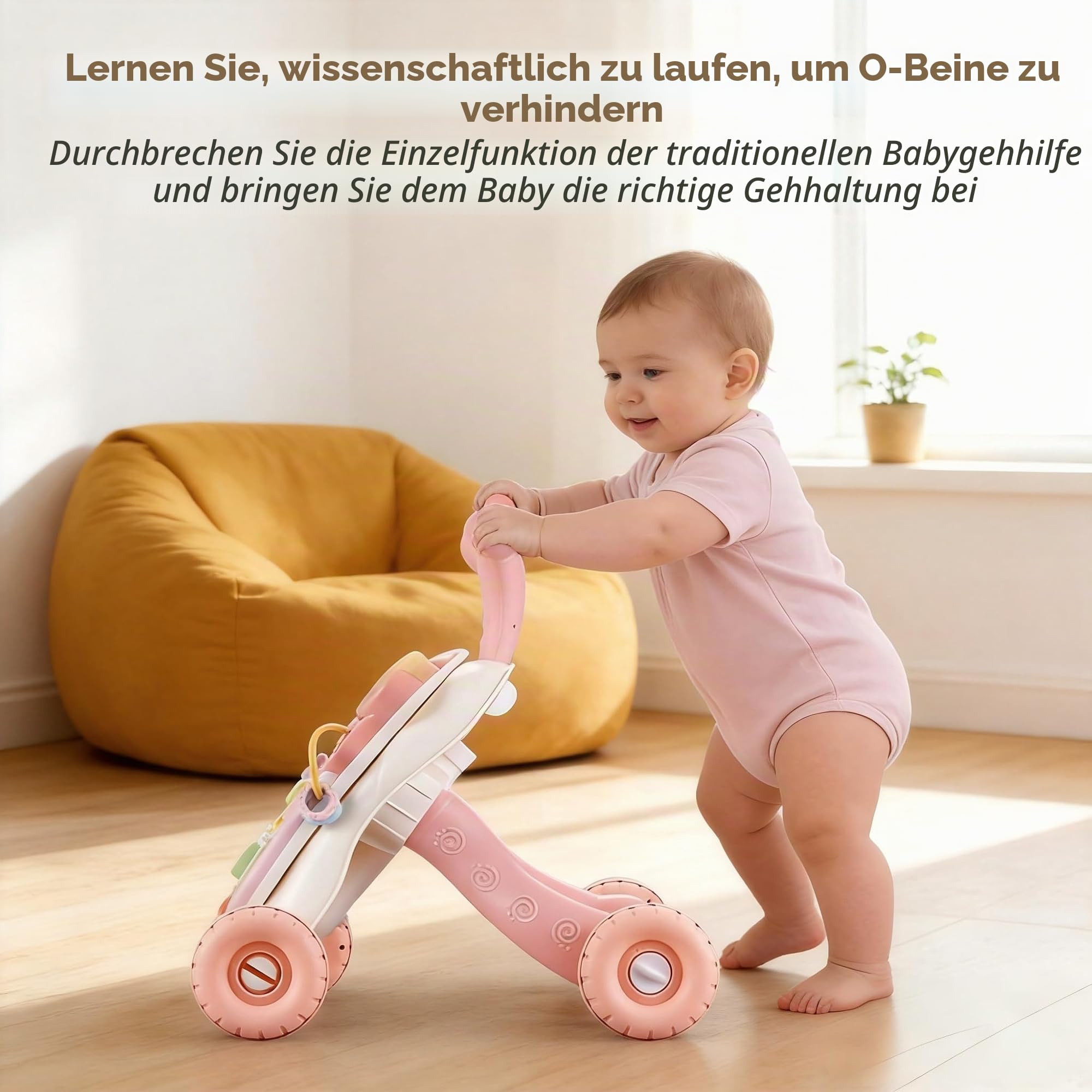 HOMCENT Lauflernhilfe für Mädchen, Laufhilfe Baby, Verstellbarer Baby Speed Walker Schiebe Walker, Früherziehungs Aktivitätszentrum im Sitzen und Stehen, Rosa
