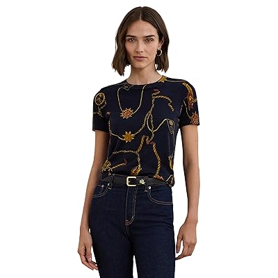 Lauren Ralph Lauren Print Cotton Blend Short Sleeve Sweater Women