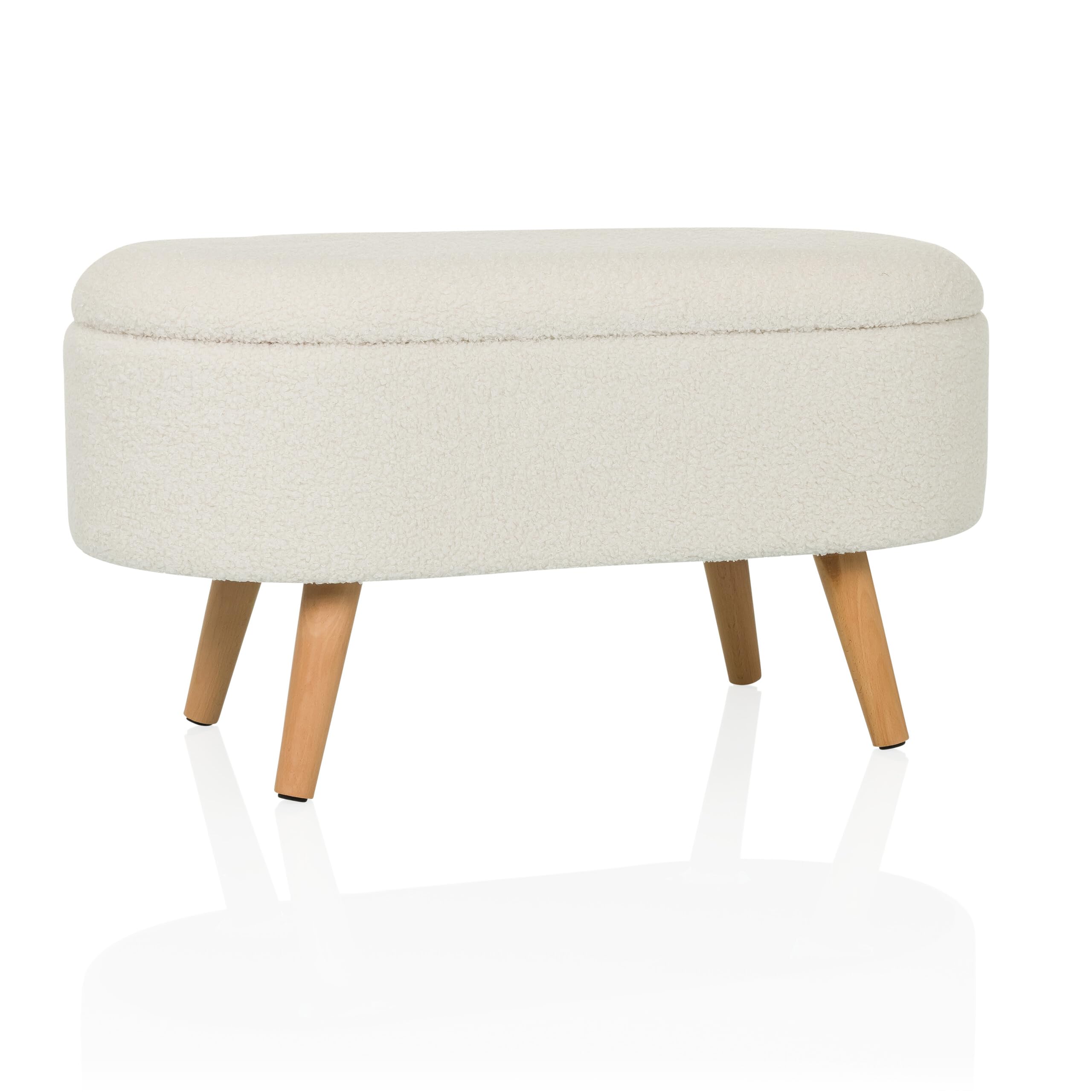 Banco con Espacio de Almacenamiento, Tejido bouclé STORIANO Banco escandinavo tapizado con Tapa para salón Dormitorio Pasillo, Blanco