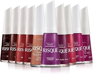 Kit 15 Esmaltes Risque Cores Tons Quentes Vermelho Laranja Roxo (10 Cores)