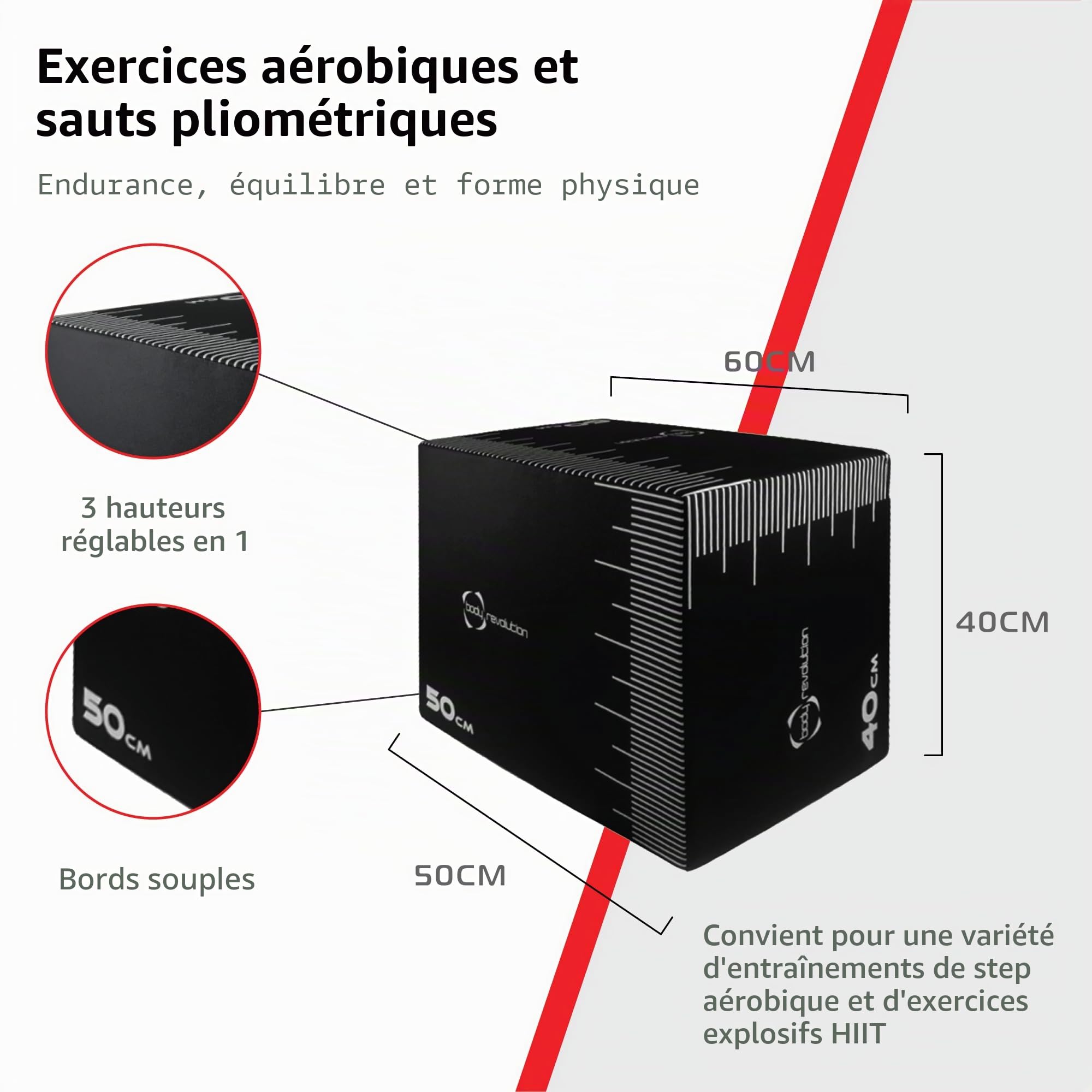 Body Revolution Plyo Box –Box Jump 3 en 1 en Mousse Souple - Boîte de Saut pour l'aérobic et la Gymnastique avec 3 Niveaux de Hauteur en Vertical et Horizontal