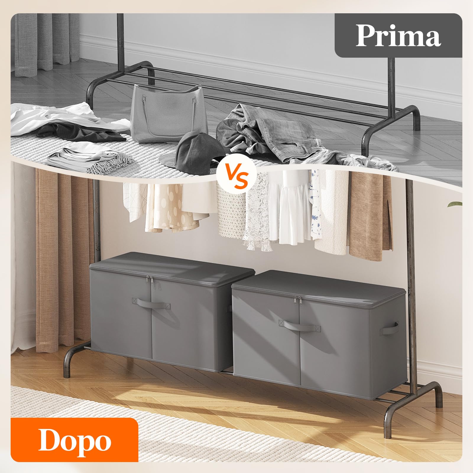 Lifewit Scatole Portaoggetti con Coperchio, Scatole per Armadio Rigide, Contenitori Armadio Salvaspazio con Cerniera per Vestiti, Giocattoli, Grigio, 56×32×33cm, 60L, Set di 6