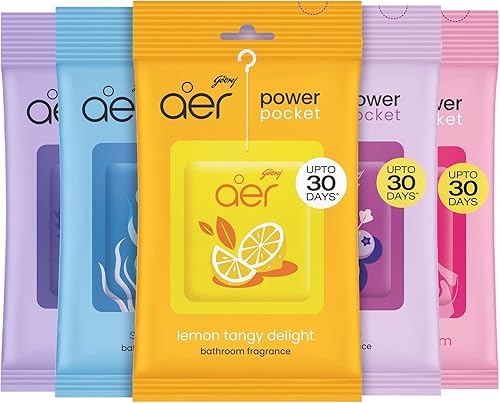 Miniatura 2 de Godrej aer Ambientador de baño Power Pocket  Paquete surtido de 5 (1.76 oz)  Dura hasta 30 días  Protección contra los gérmenes