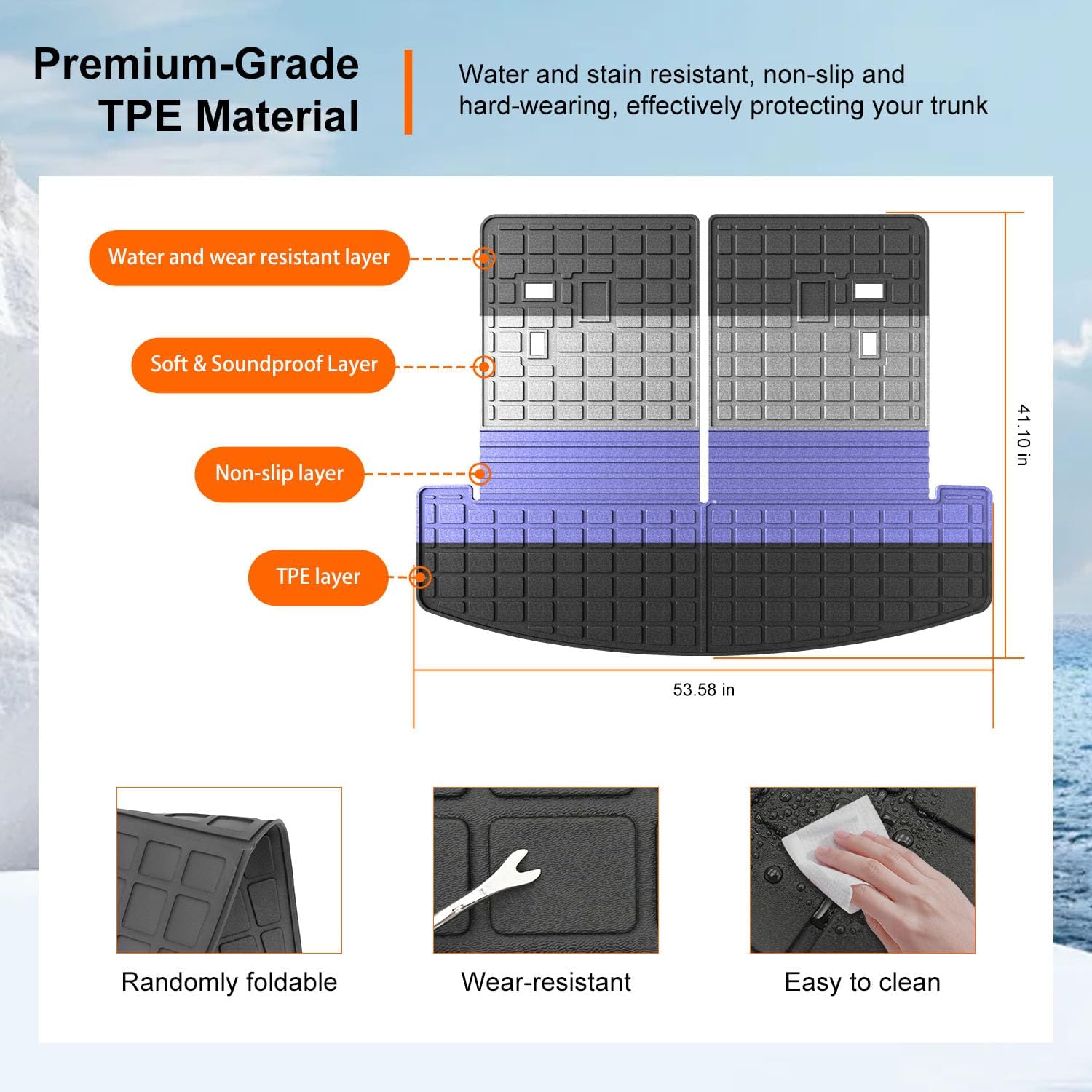 powoq Cargo Mat Compatible with 2024-2026 Santa Fe Trunk Mat with Waterproof Rear Backrest Liner TPE Cargo Liner Replacement for 2024 2025 2026 Santa Fe Accessories - Image 5