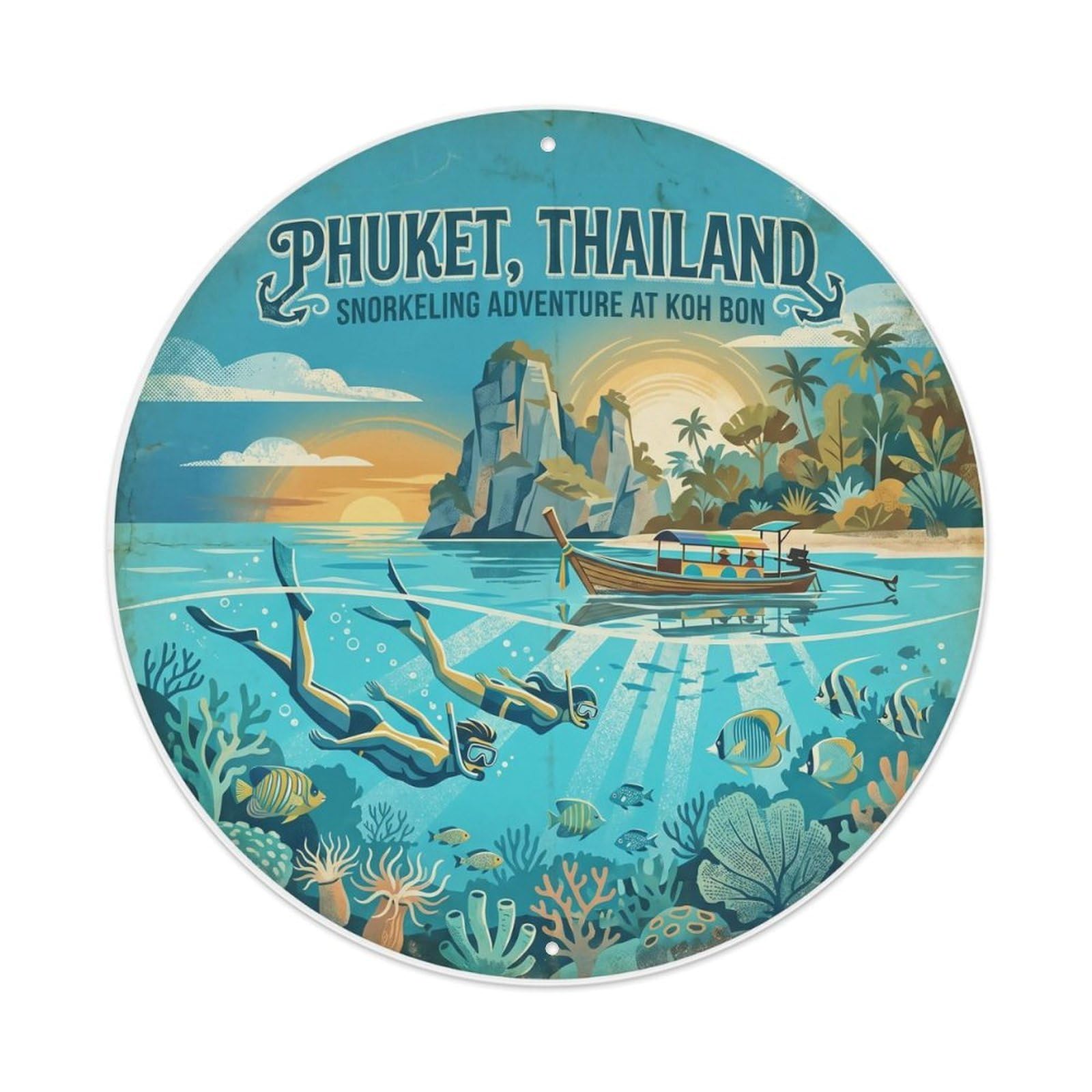 Odgynaw 8X8inch(20X20cm) Phuket Bon Island Snorkeling Diving Travel Coral Garden Metal Tin Sign