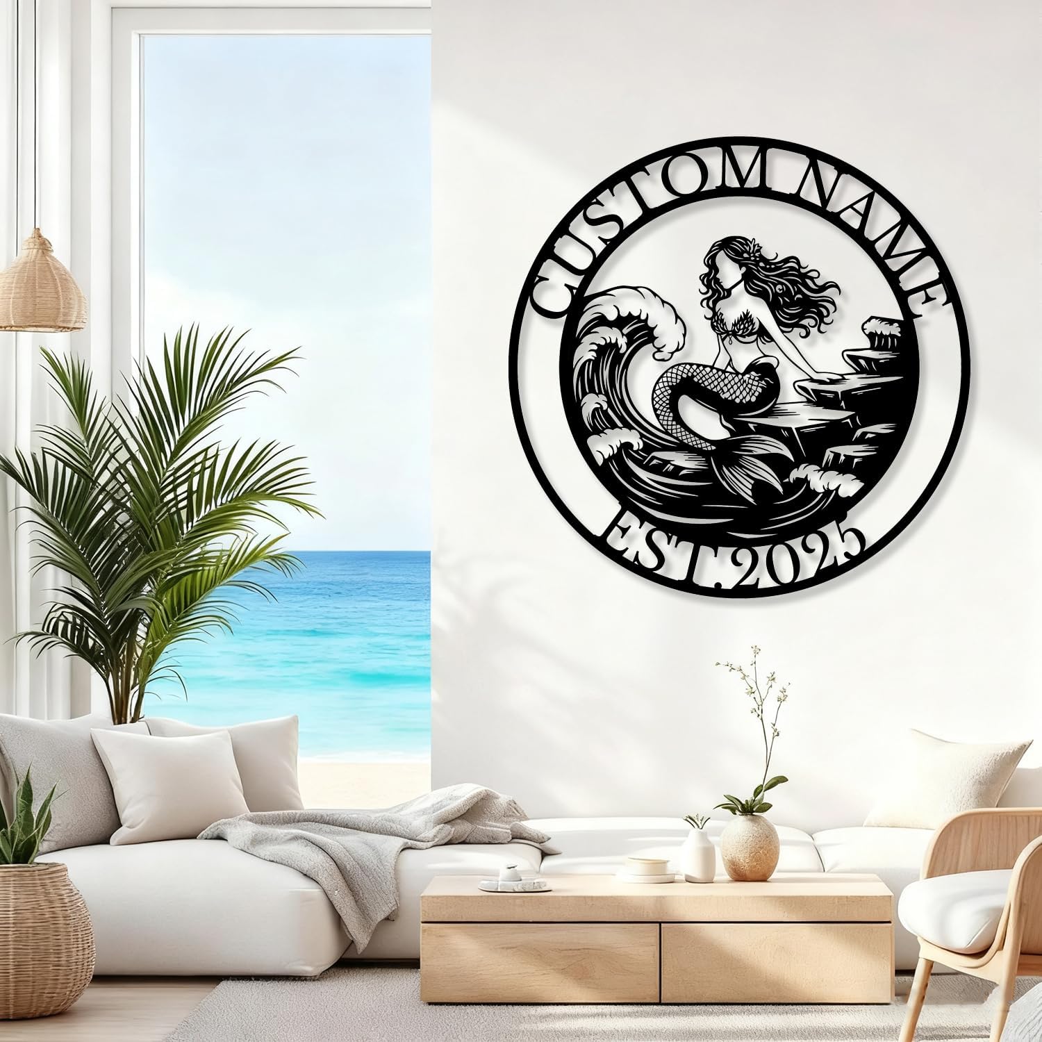 Custom Mermaid Metal Sign,Personalized Mermaid Name Sign,Nautical Beach House Decor,Ocean Wall Art,Lake House Number Address Plaque (Style-A)