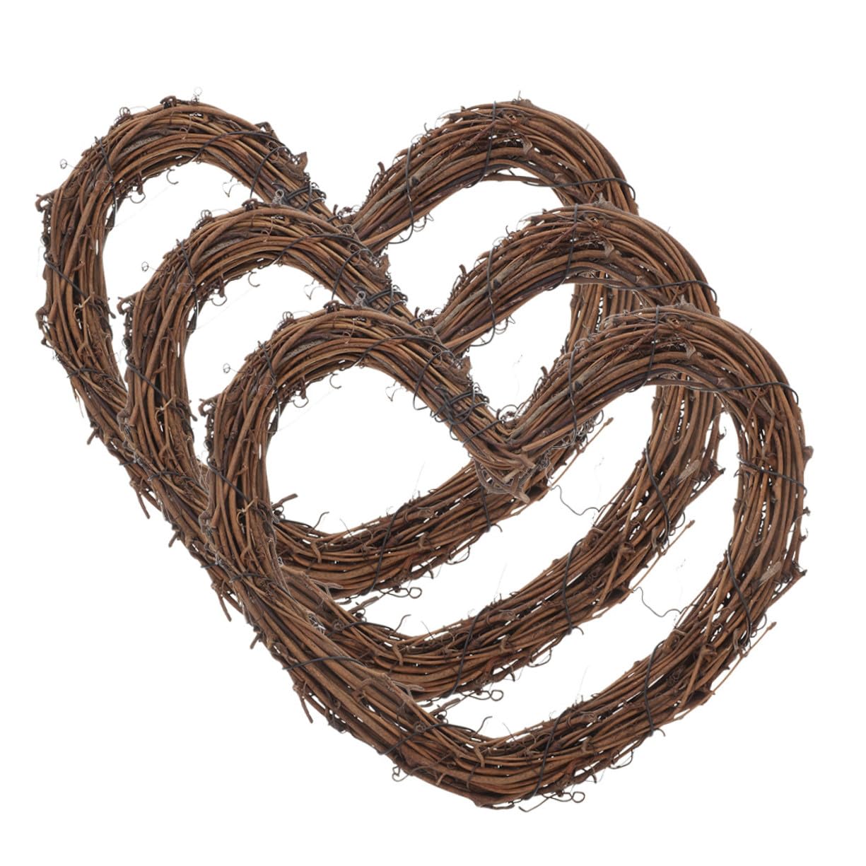 Ipetboom Ghirlanda di Natale a Forma di Cuore in Rattan Naturale 3 Pezzi Decorazione Rustica Versatile per Matrimonio e Festa Romantica