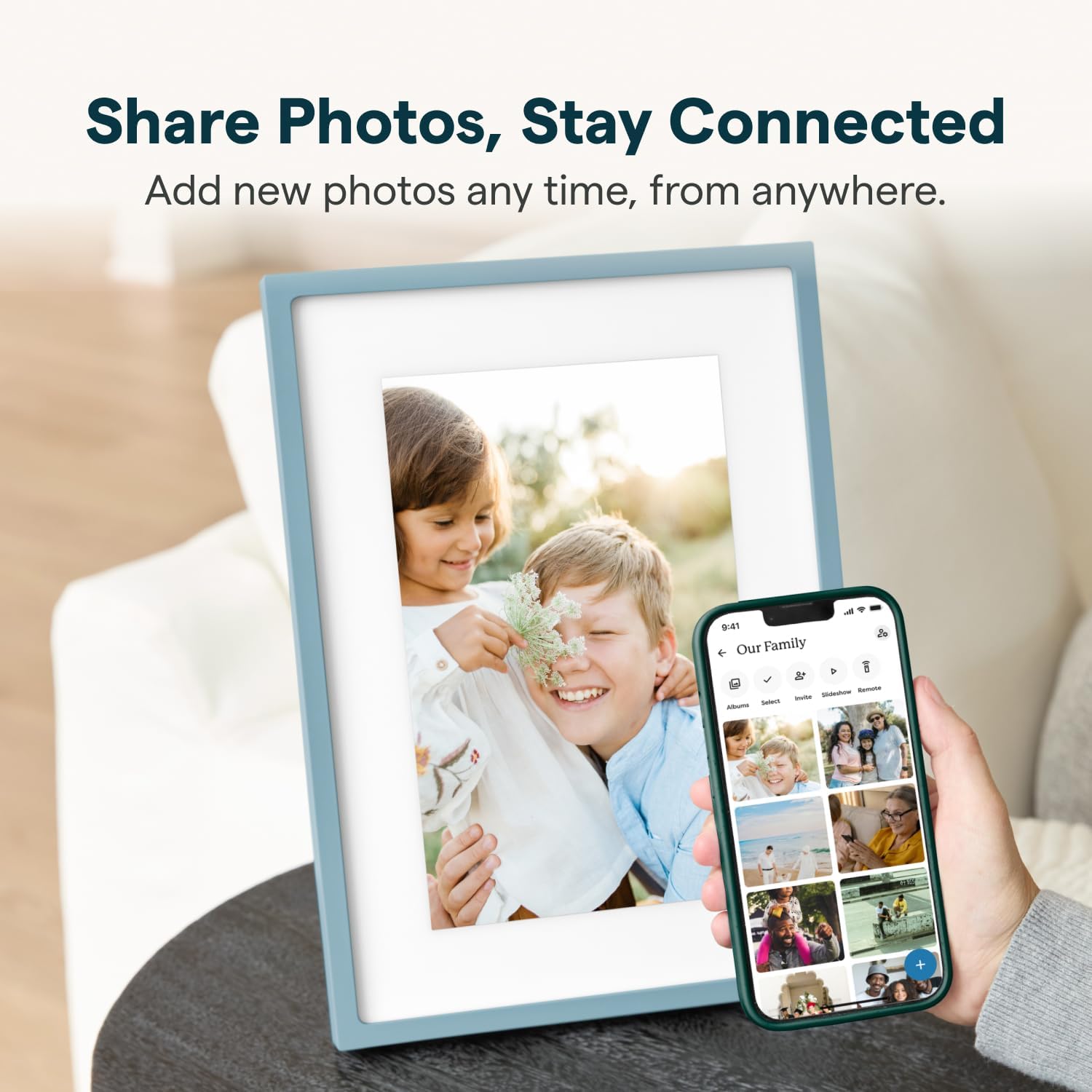 Skylight Digital Picture Frame 2 – 10" Full HD Wi-Fi Touch Screen, 16GB Digital Photo Frame, Load Photos & Videos Directly from Phone, Anti-Glare – Ideal for Personalized Gifting, Classic Blue