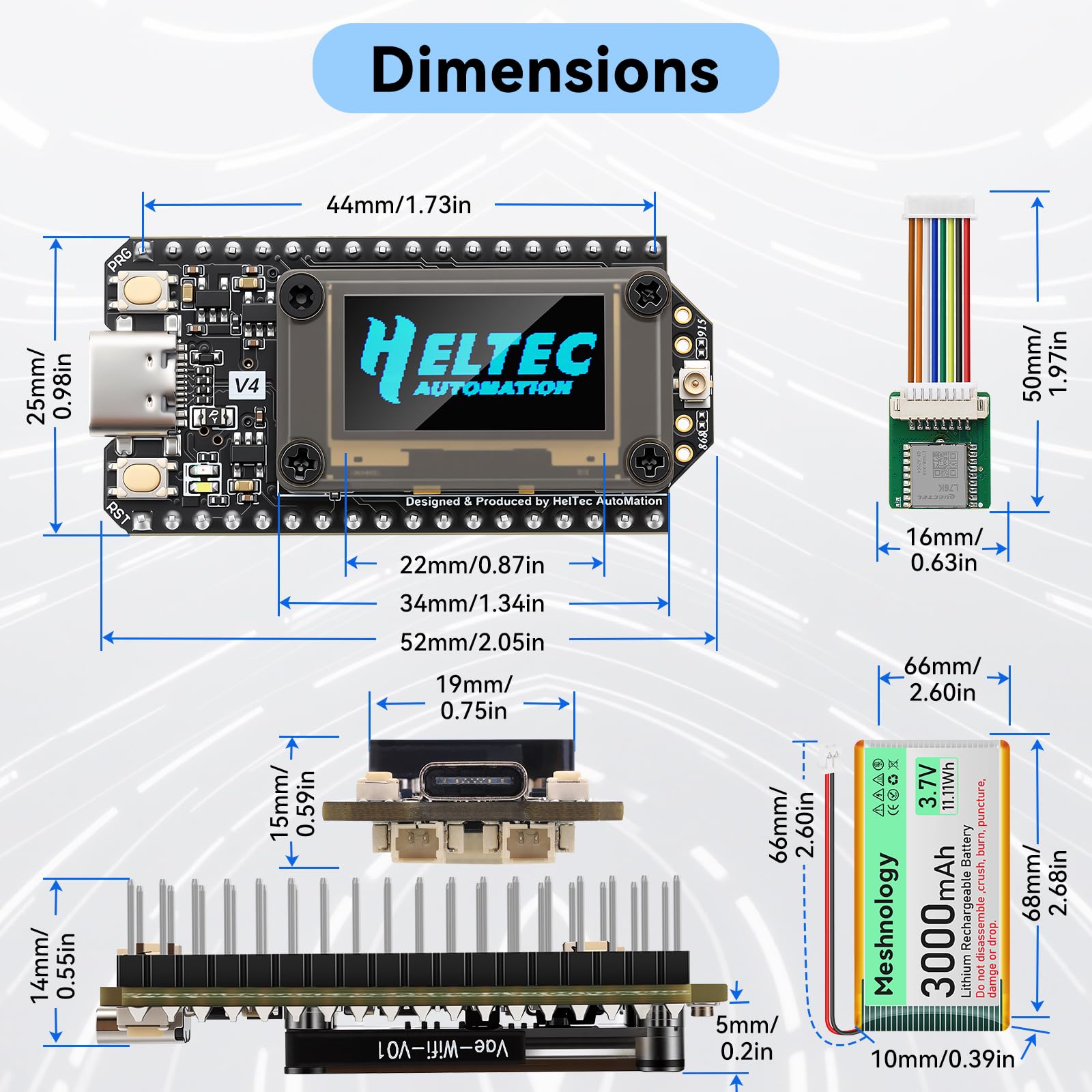 ESP32 LoRa V4 Dev Board pré-soudé + module GNSS L76 + batterie 3000 mAh, ESP32-S3 WiFi Bluetooth 2 Mo PSRAM 16 Mo Flash 863-928 MHz antennes OLED prend en charge GPS solaire pour Arduino