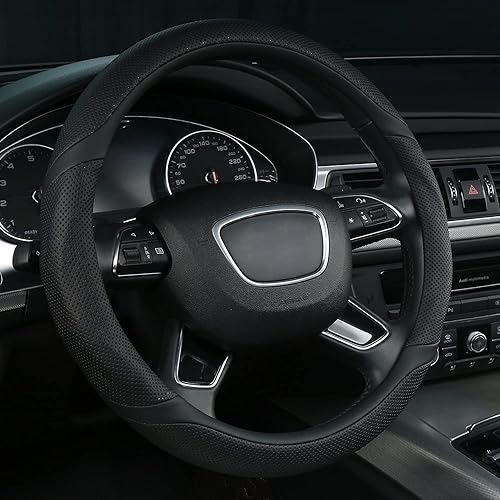 ALEMODR Funda universal para volante de cuero negro de 15 pulgadas
