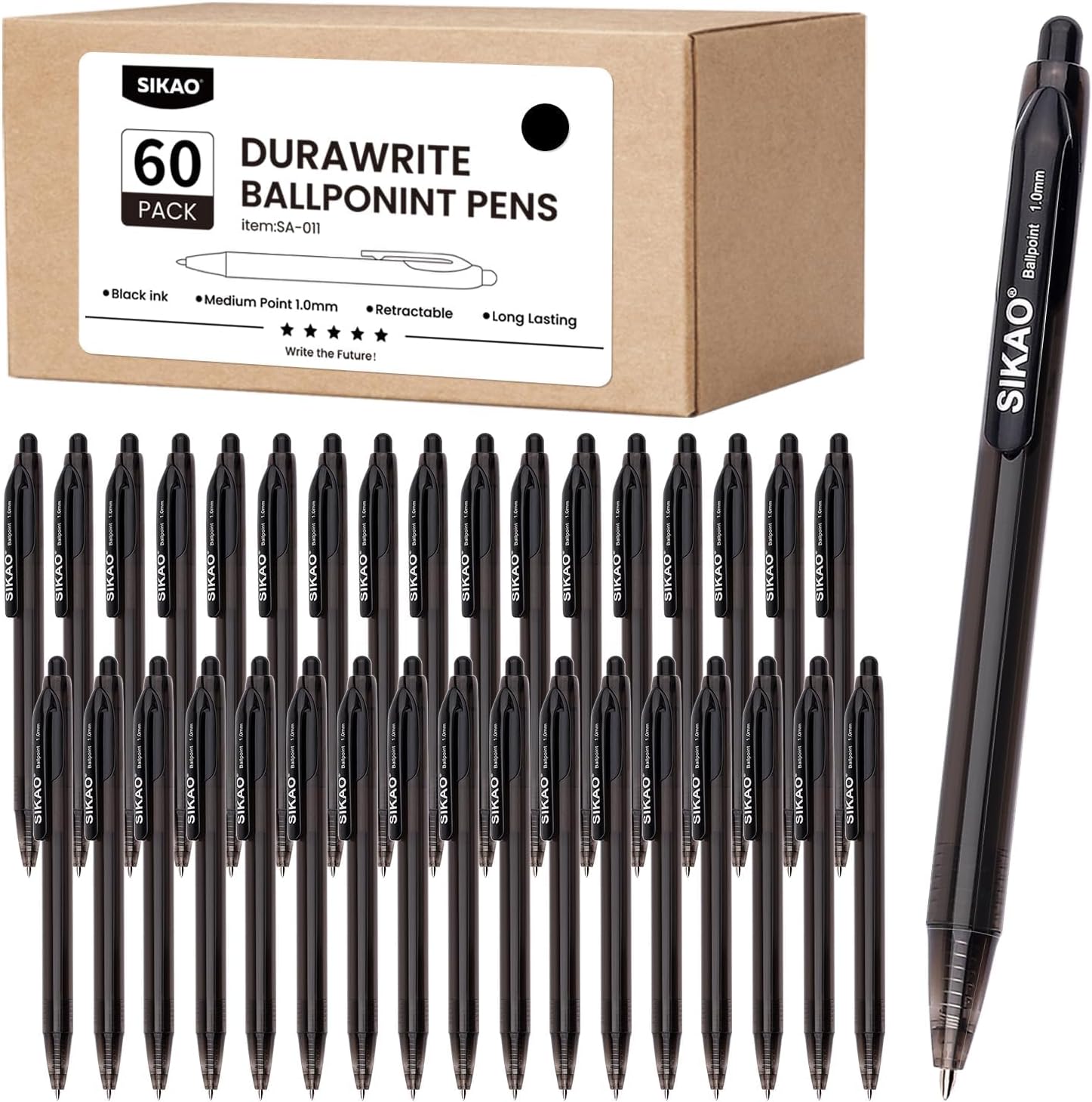 Durawrite Black Ink Pens Bulk 60 Pack, Retractable Ballpoint Pens 1.0mm Medium Point, Click Pens Smooth & Vivid Writing for Office, School, Restaurant & Everyday Use, Lapiceros Durawrite Black Ink Pens Bulk 60 Pack, Retractable Ballpoint Pens 1.0mm Medium Point, Click Pens Smooth & Vivid Writing for Office, School, Restaurant & Everyday Use, Lapiceros