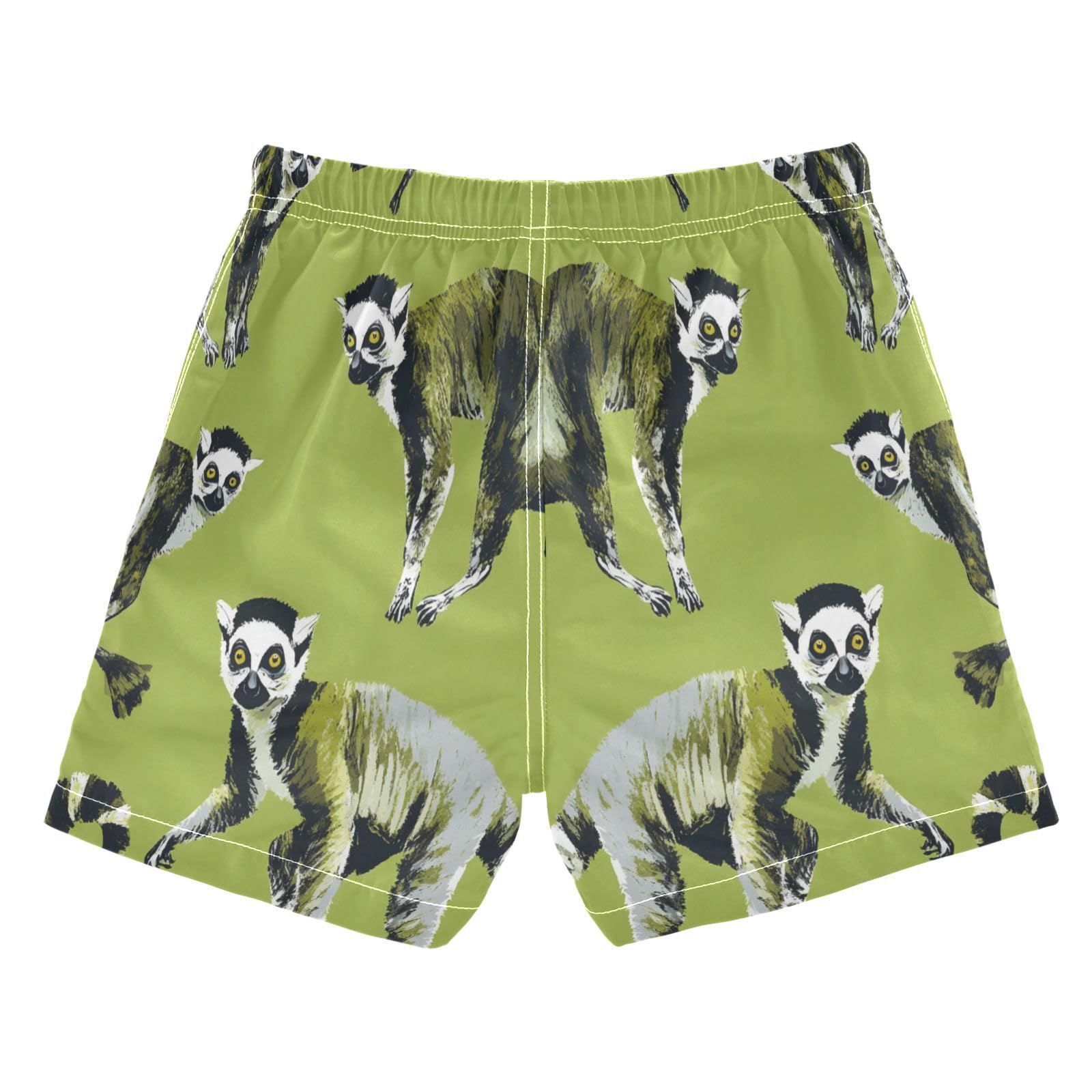 Jucciaco Boys Beach Board Shorts Lemur Real Animal Pattern Quick Dry Swim Trunk Swimwear for Kids Multicolor