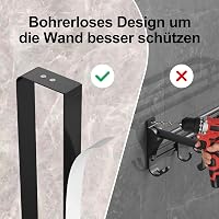 Diwoker Öntapadós Törölközőtartó Polccal - 42 cm Matt Fekete Fürdőszobai Fali Törölközőtartó Akasztókkal, Fúrás Nélkül Rögzíthető, 3 kg Tehe 6