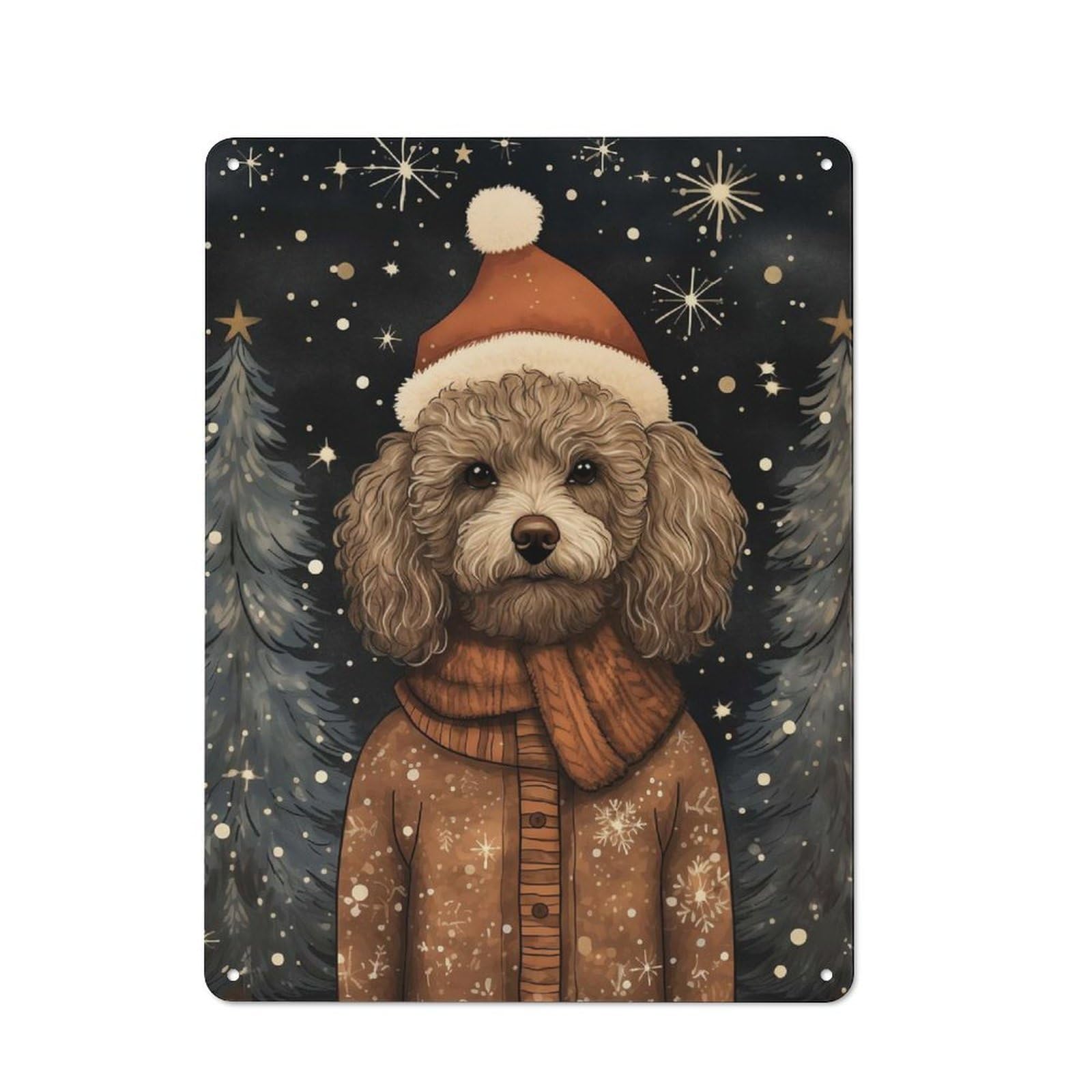 Junmoney Poodle Portrait Xmas Art Retro Tin Sign 40X30cm For Pub Or Café, For Collectors Building A Themed Wall Display