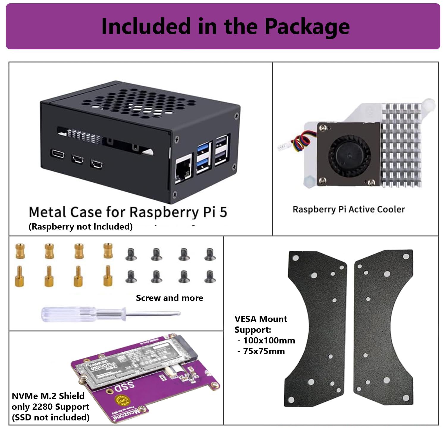 Digitalkey Custodia Big per Raspberry Pi 5 con Supporti VESA Rimovibili e Active Cooler + Shield PCIe M.2 NVMe SSD