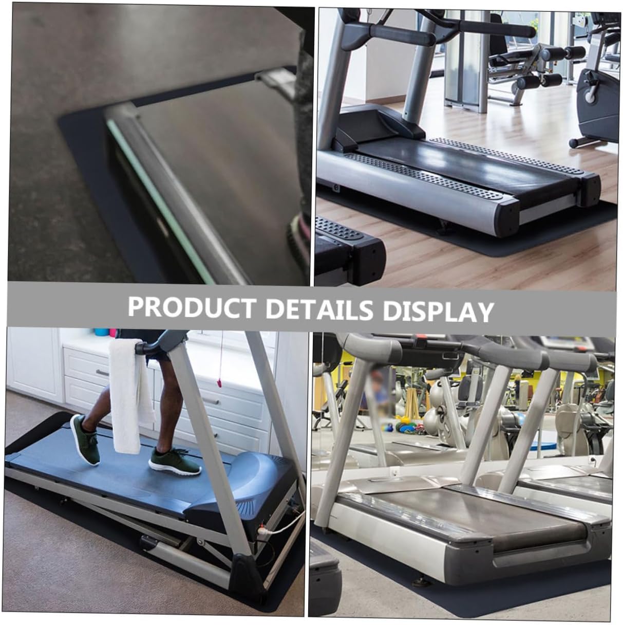 Toyvian 2pcs Thick Rubber Exercise Mat for Treadmill Vibration Reduction and Antislip Workout Equipment Pad Durable Flooring Protection for Home Gym and Fitness Activities