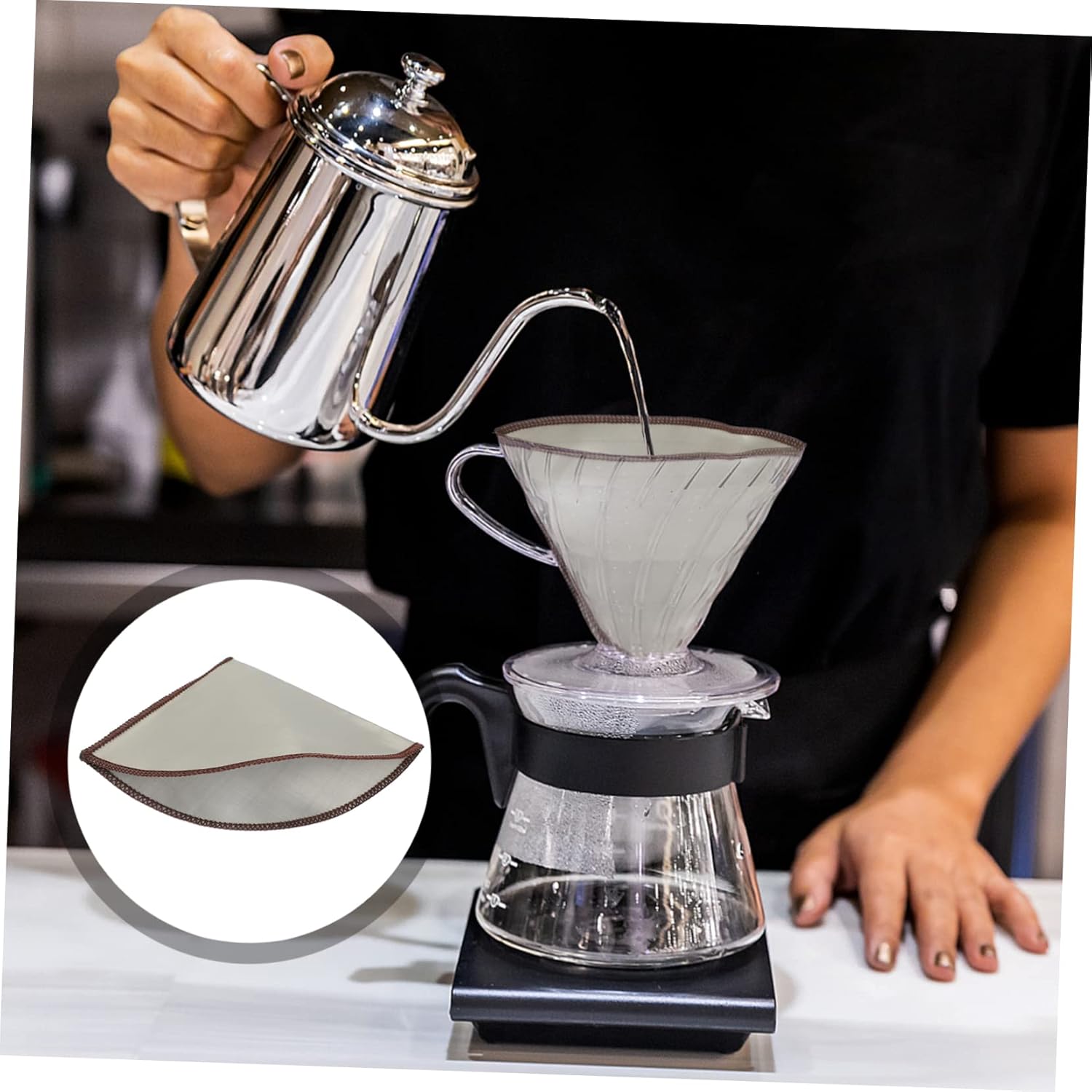 Mikikit 4pcs Stainless Steel Reusable Coffee Dripper Filter Cone-shaped Design for Cups Easy to Clean for Home Brewing and Camping