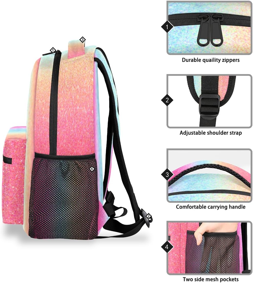 Pardick Kids Backpacks for Girls, Teen Girls Backpack Pink Glitter School Backpacks Travel Laptop Back Pack Waterproof Bookbag for Teens Cute Backpack for Middle High School