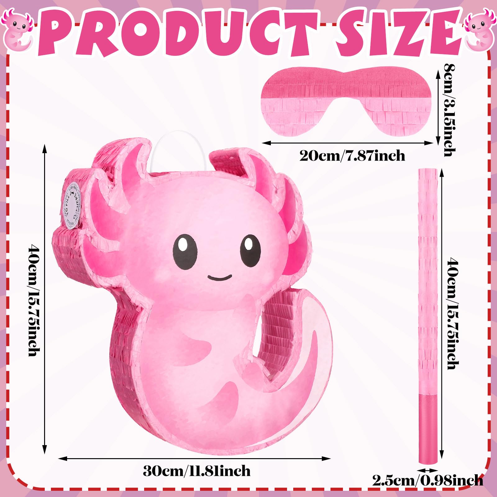 Sratte Pink Axolotl Piñata - 14.96x9.45x2.95 Inch Party Supplies With Bat & Blindfold