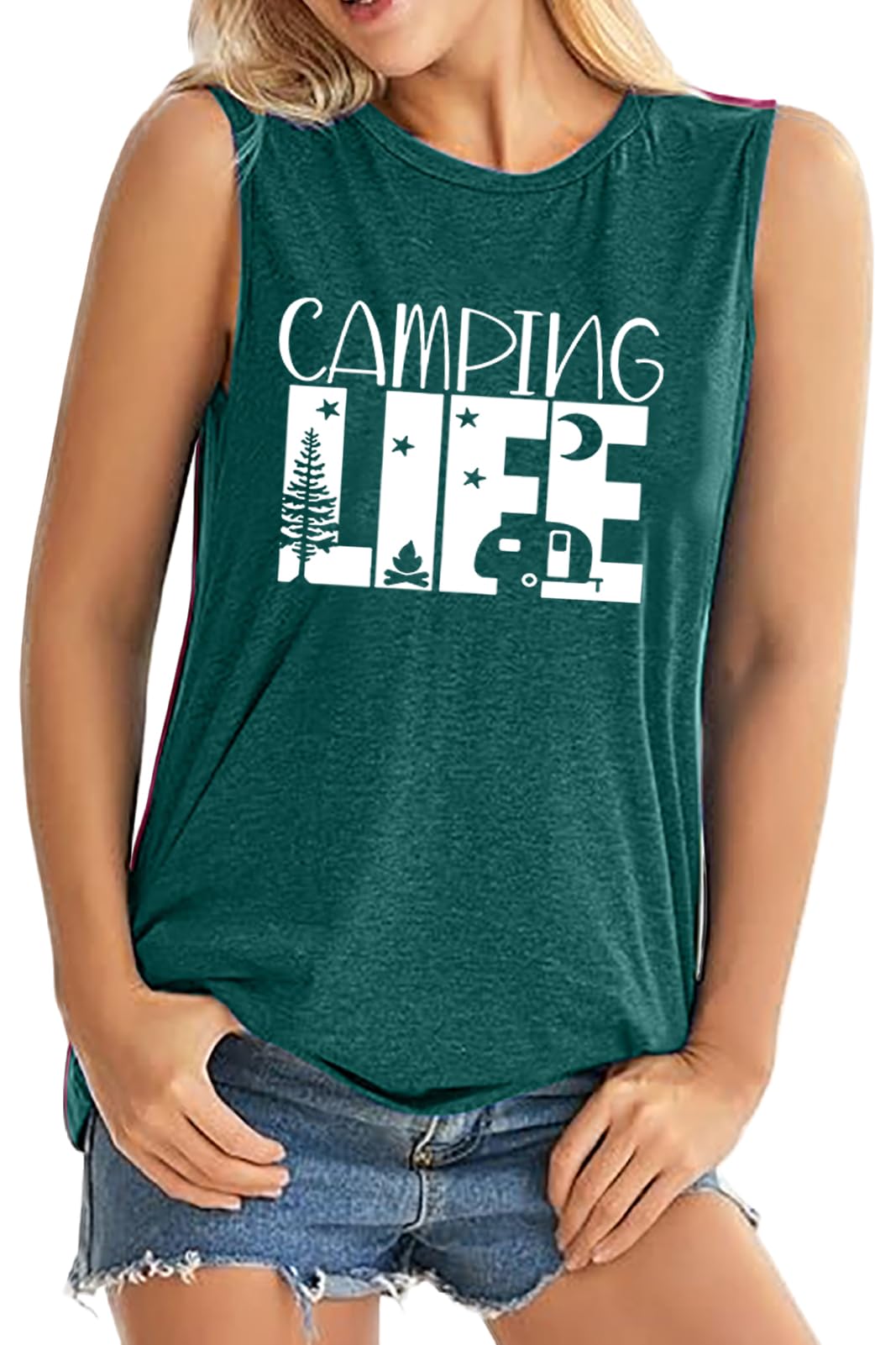ALUS Womens Graphic Tank Tops Summer T Shirts Sleeveless Casual Loose Tunic Blouses