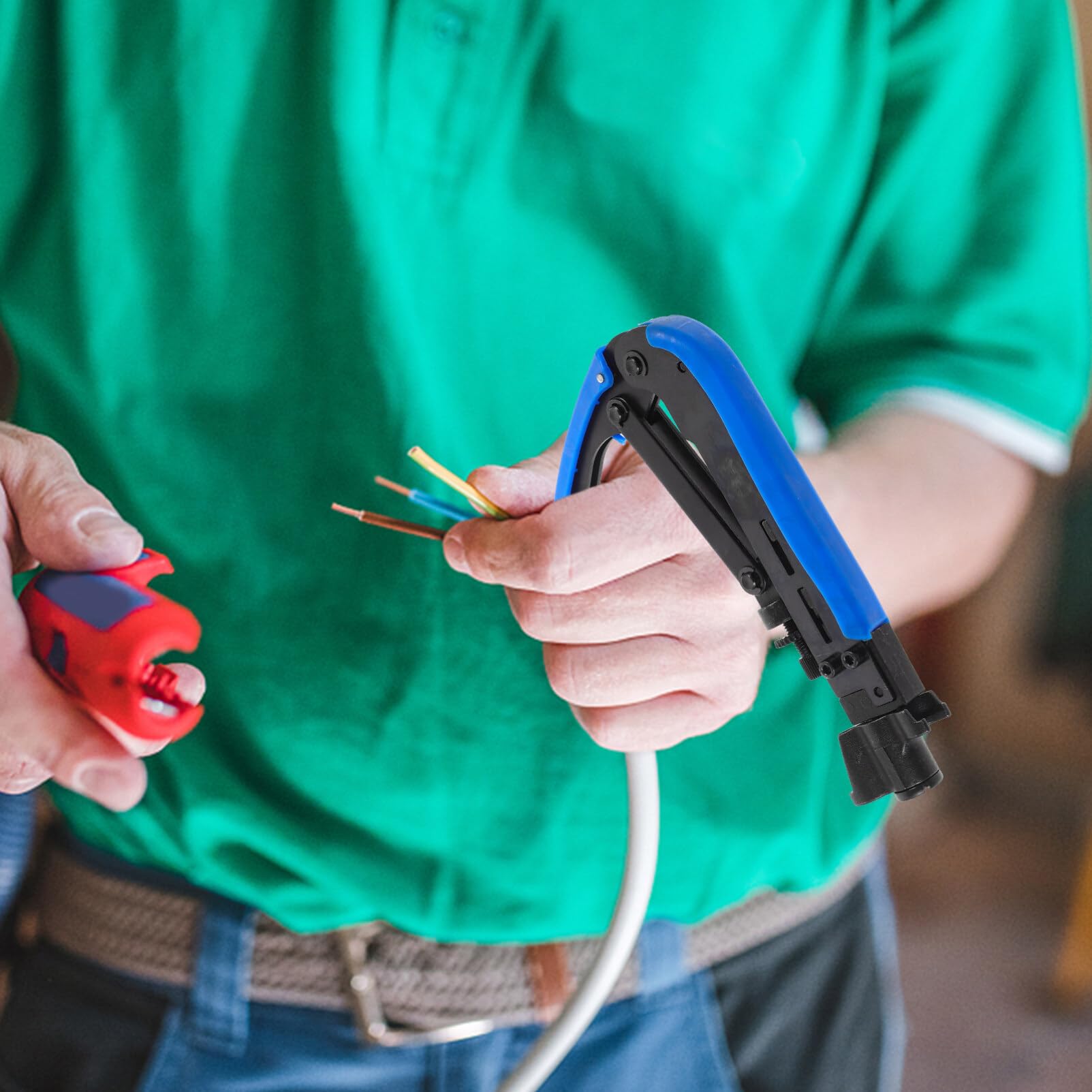 Crimpatrice Professionale per Cavi Coassiali e Connettori F Blu | Uso Casa e Ufficio, Acciaio Inox e Plastica, Utensile Multiuso per Crimpare i Cavi