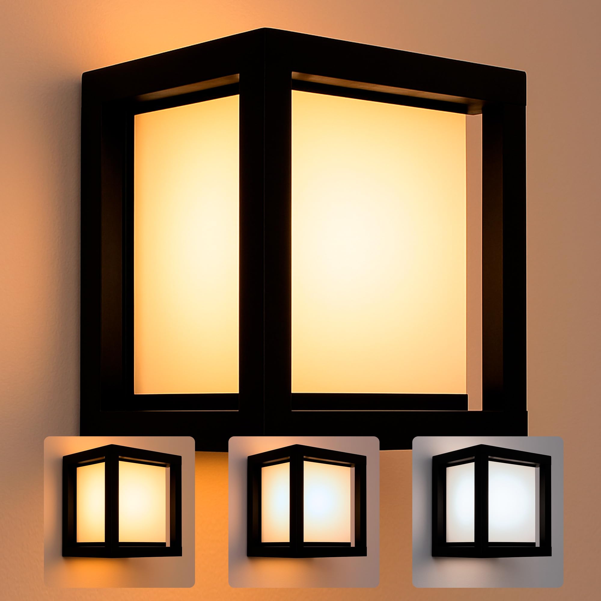 FactorLED Aplique de Pared Exterior 15W, 1350Lm, IP65 Impermeable, Lampara Pared Cuadrada Moderna, Luz Seleccionable 3000K 4000K o 6000K, ideal para jadin, terraza, porche, garaje o patio (1, MALMO)