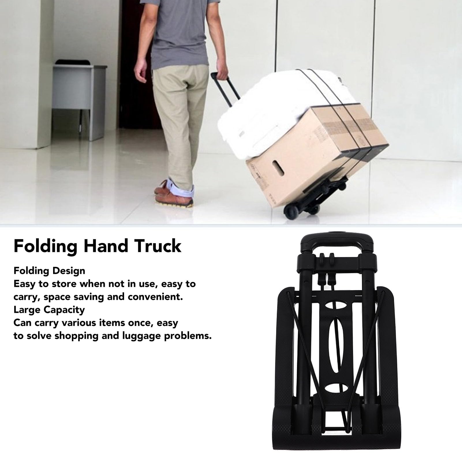 Small Folding Hand Truck, Easy to Carry Luggage Cart Multifunctional Trolley Cart Large Capacity Portable Luggage Hand Cart with Retractable Tie Rod for Carrying Travel Shopping