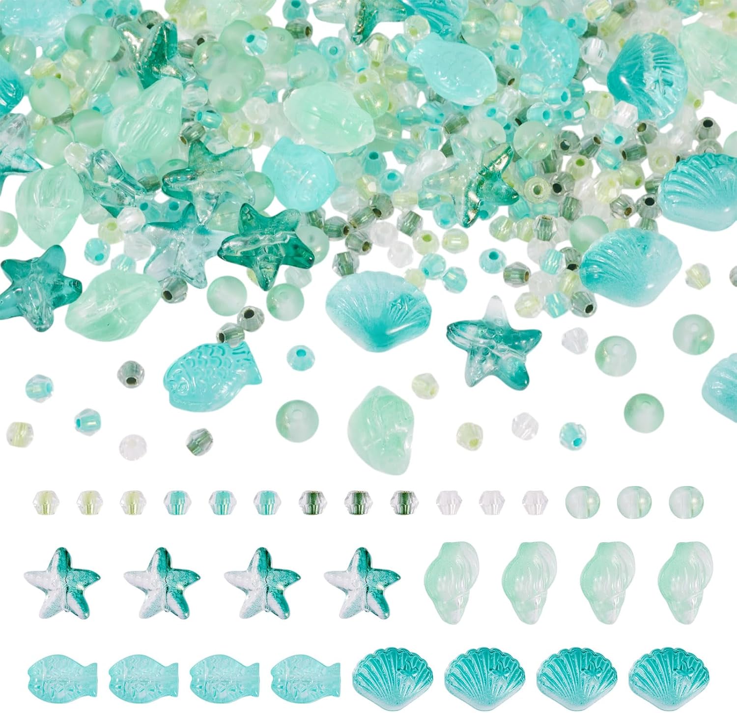 Cheriswelry 89G Summer Ocean Glass Beads Kit Mini Glass Seed Beads Sea Animal Starfish Fish Shell Spacer Bead 6-16.5mm for DIY Friendship Bracelets Necklace Earring Jewelry Making Bohemia Decoration